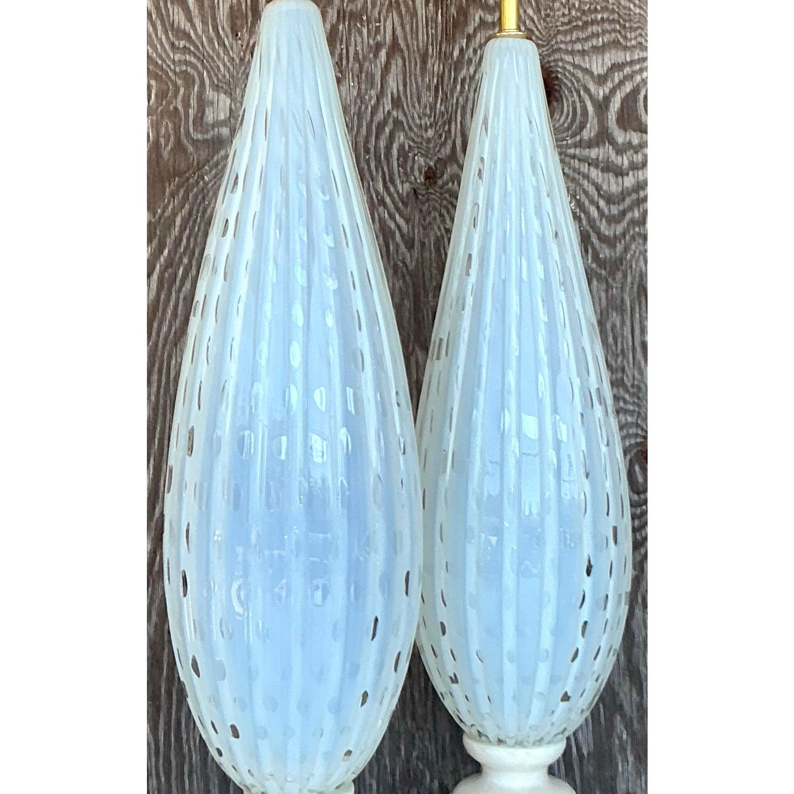 Vintage Mid 20th Century Italian Murano Lamps on Marble Plinths - A Pair For Sale 5