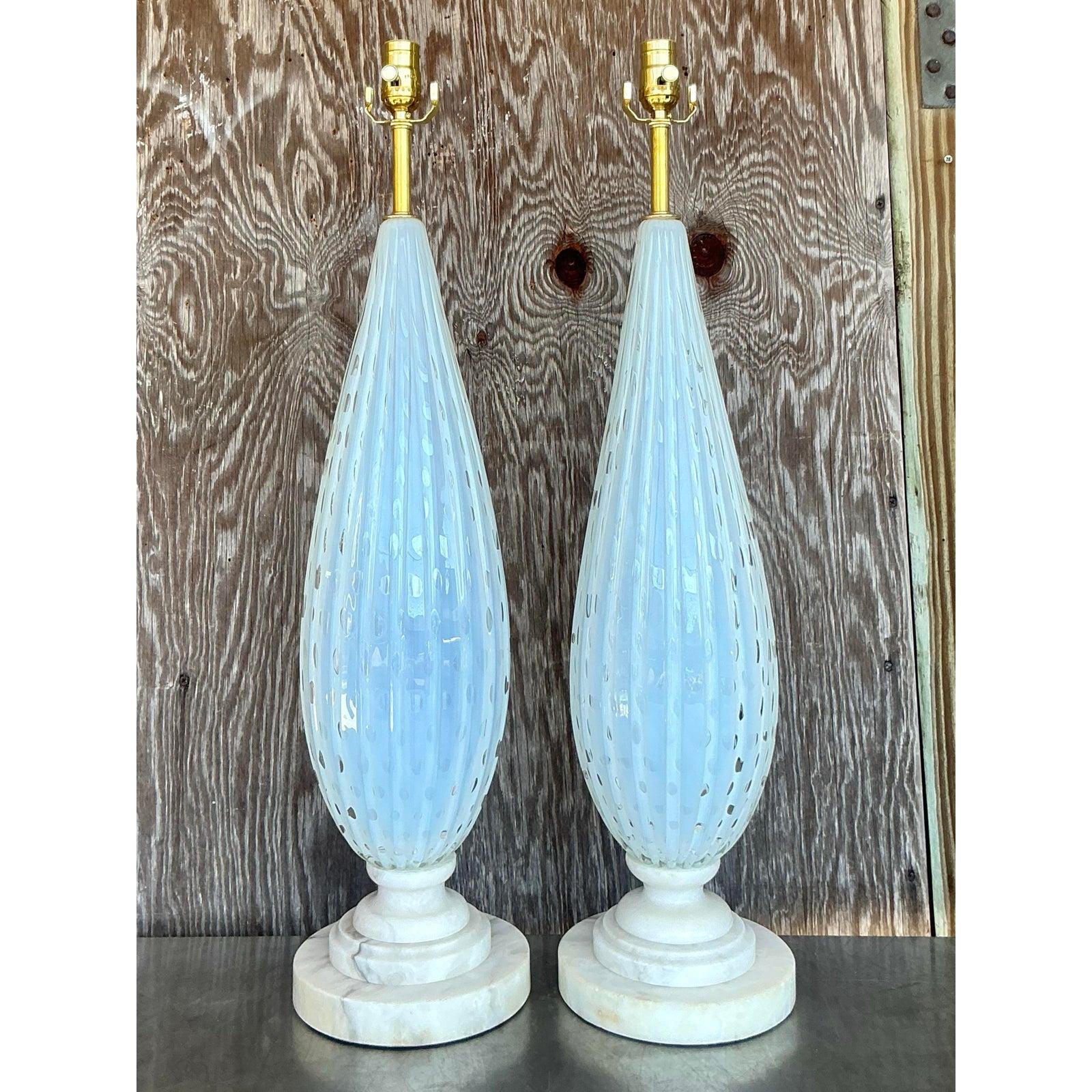 Vintage Mid 20th Century Italian Murano Lamps on Marble Plinths - A Pair For Sale 6