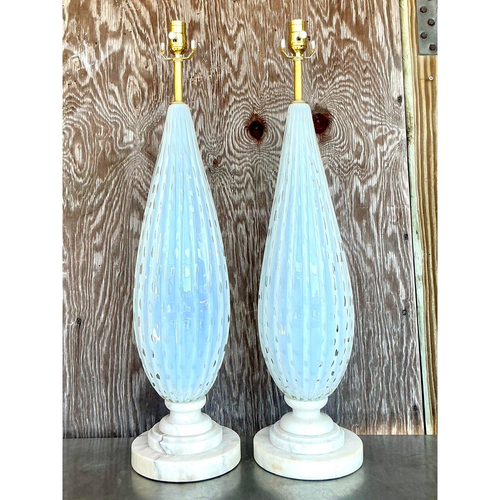 Vintage Mid 20th Century Italian Murano Lamps on Marble Plinths - A Pair For Sale 7