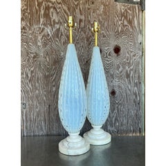 Vintage Mid 20th Century Italian Murano Lamps on Marble Plinths - A Pair