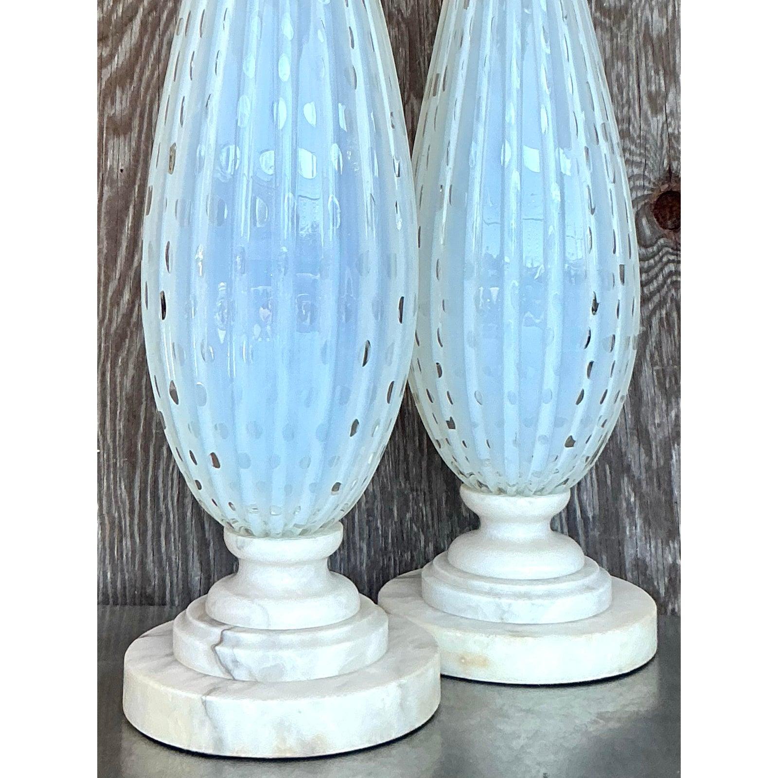 Vintage Mid 20th Century Italian Murano Lamps on Marble Plinths - A Pair For Sale 2
