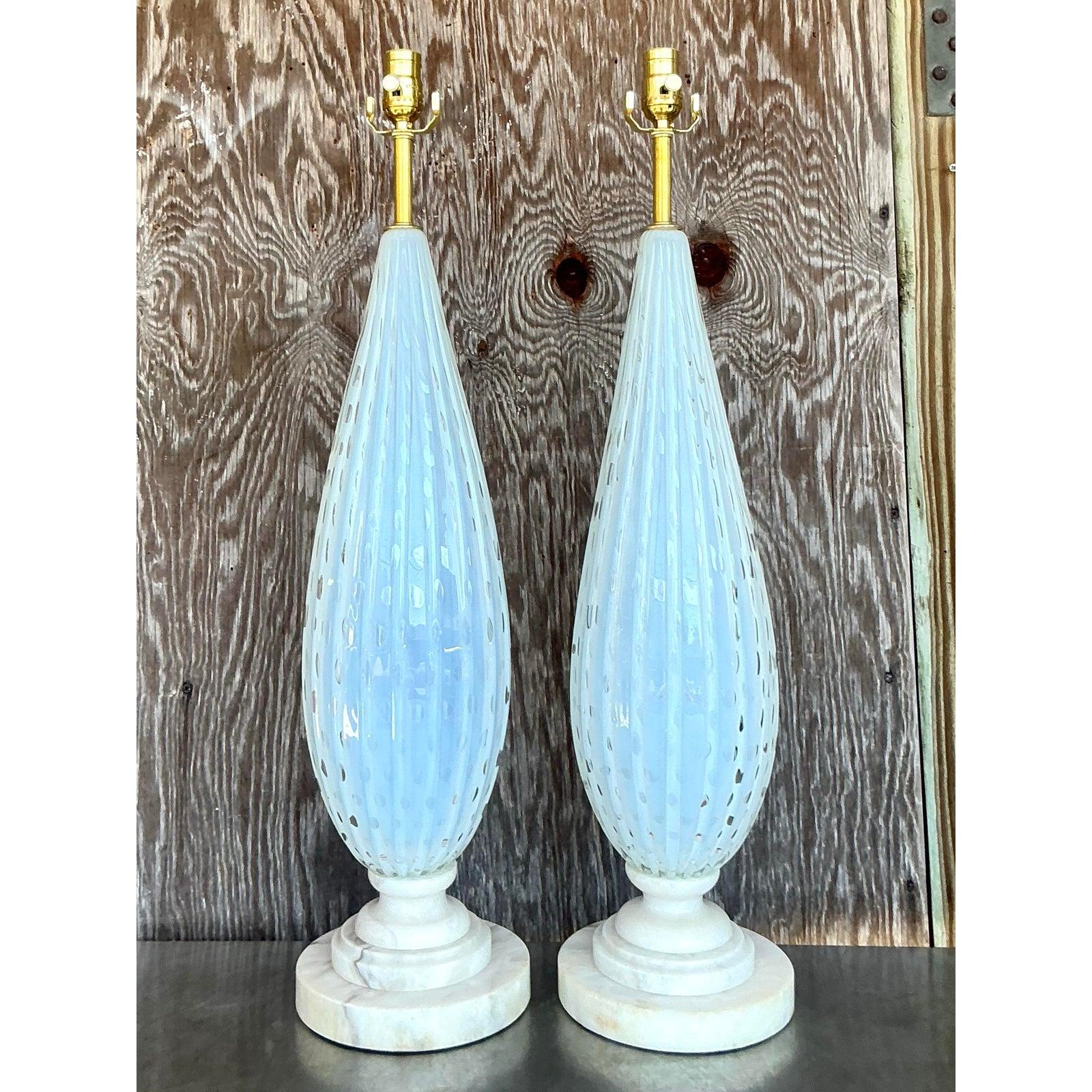 Vintage Mid 20th Century Italian Murano Lamps on Marble Plinths - A Pair For Sale 3