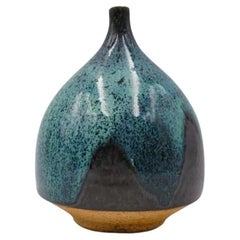 Vintage Mid 20th Century Joel Edwards Sculptural Blue Drip Glaze Vase