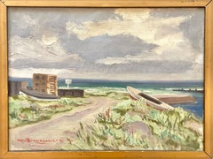 Vintage Mitte des 20. Jahrhunderts maritime Ölgemälde des Hafens von Alfred Brændgaard