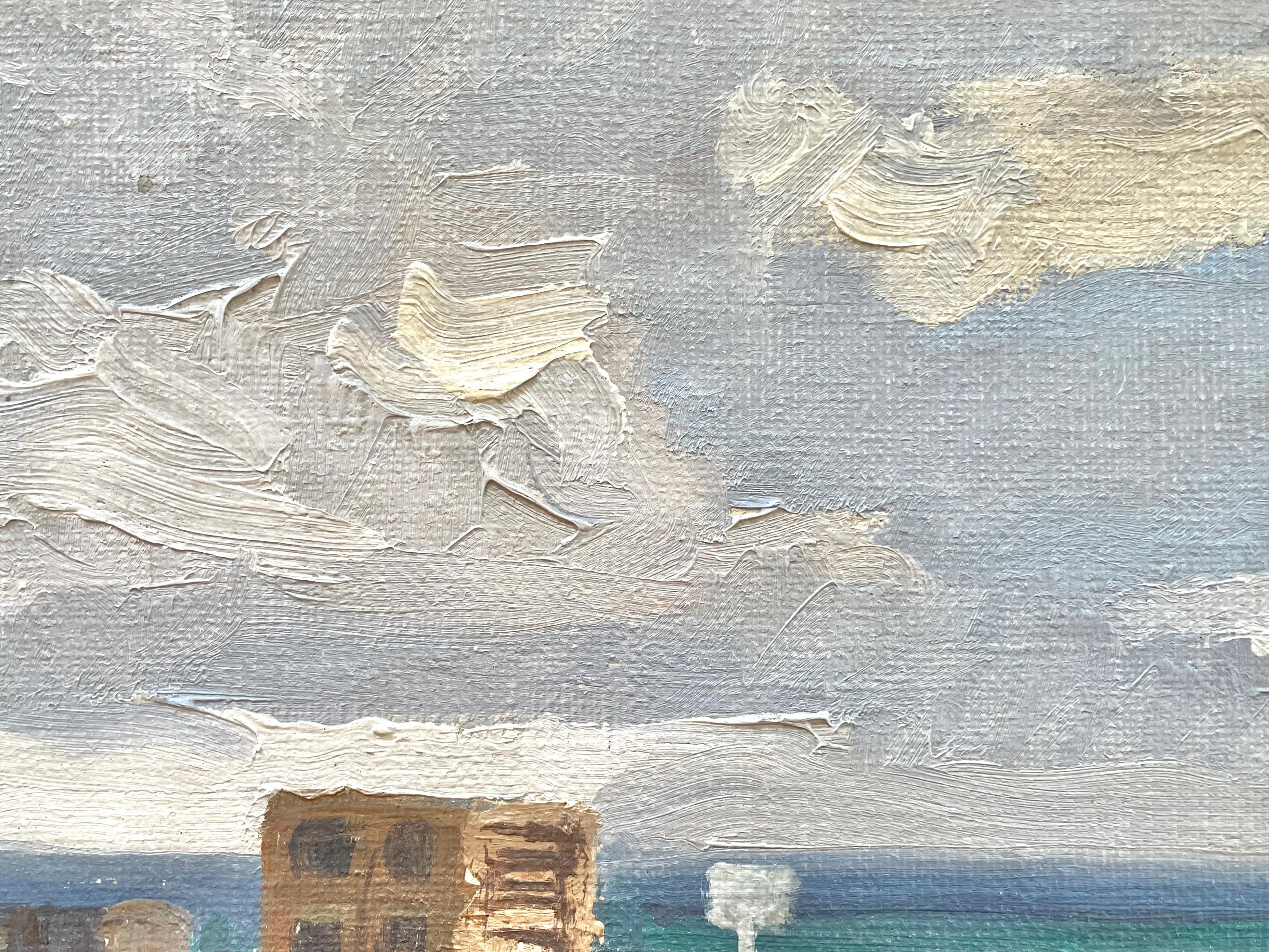 Vintage Mitte des 20. Jahrhunderts maritime Ölgemälde des Hafens von Alfred Brændgaard (Farbe) im Angebot