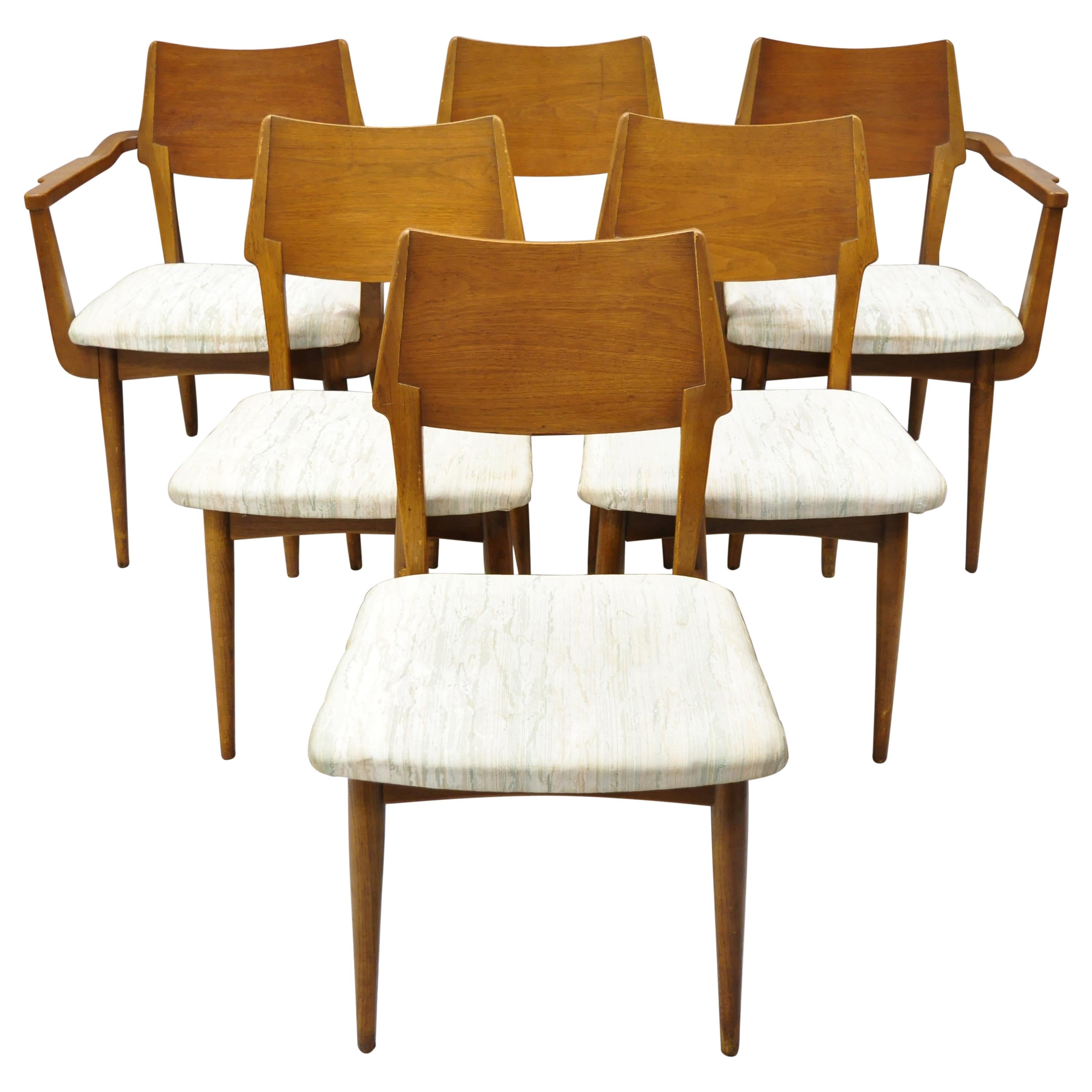 Vintage Mid-20th Century Modern Sculptural Walnut Dining Chairs, Set of 6