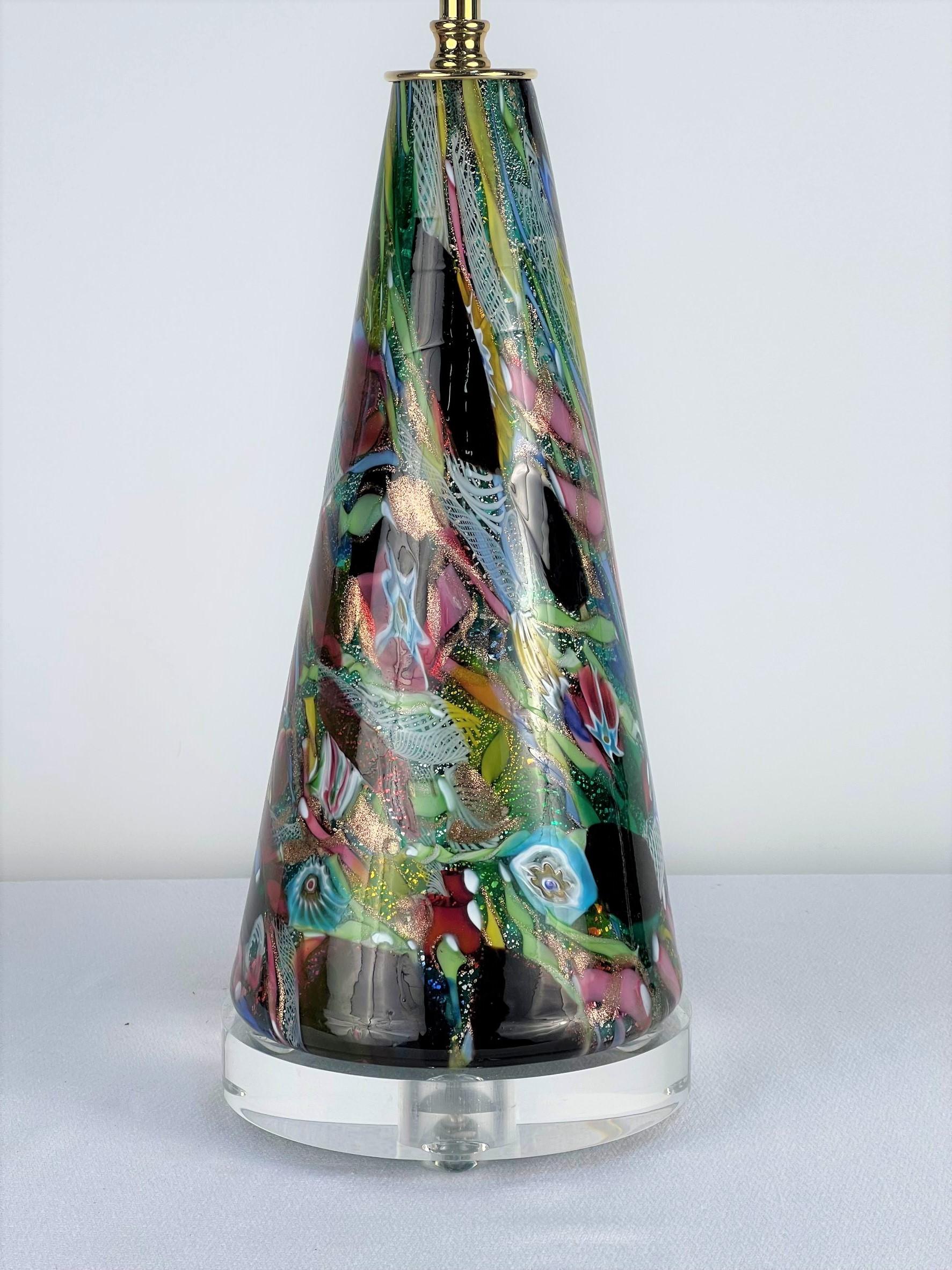 Mid-Century Modern Lampe de bureau Millefiori vintage du milieu du XXe siècle en verre de Murano en vente