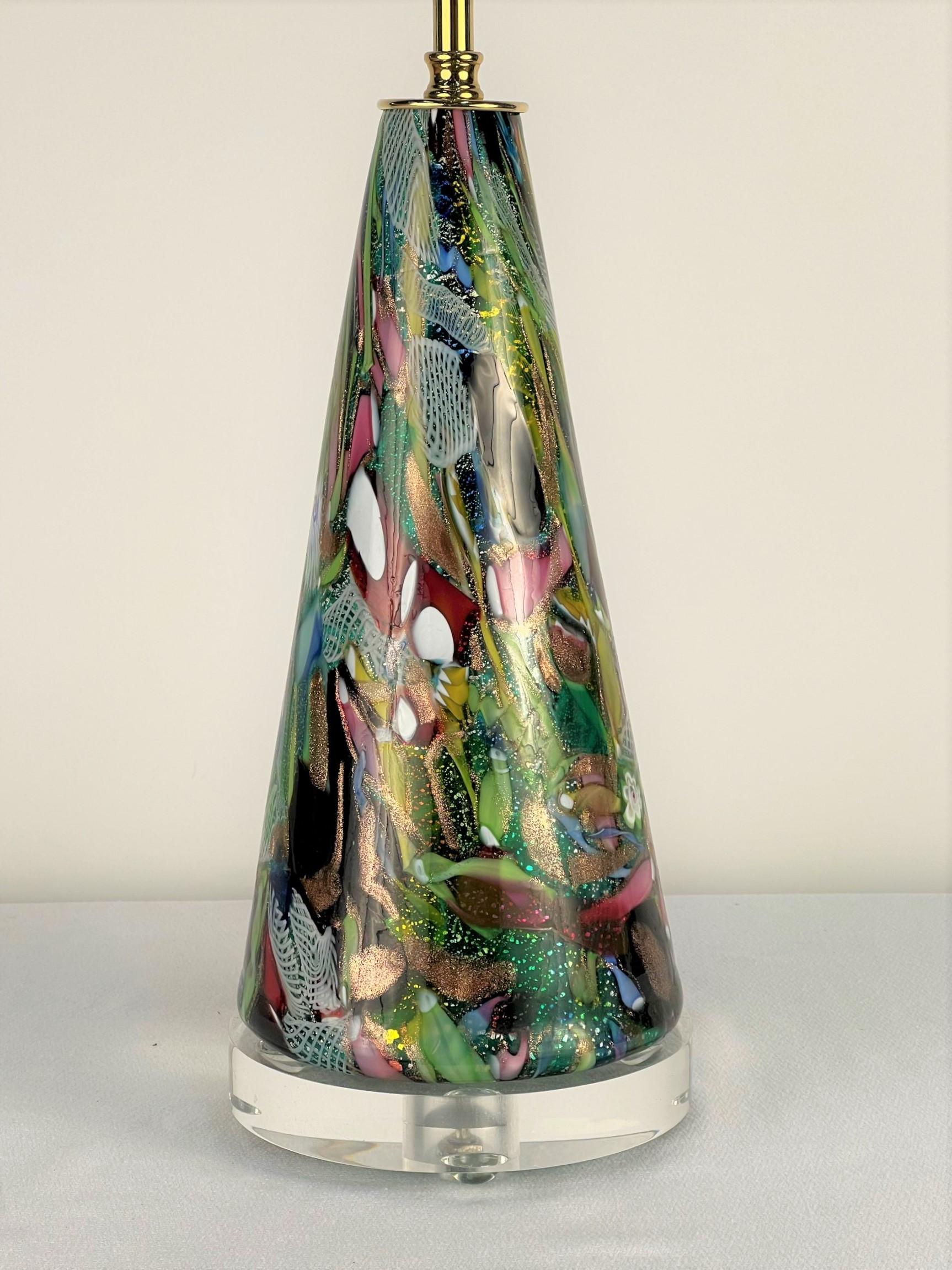 Lampe de bureau Millefiori vintage du milieu du XXe siècle en verre de Murano Bon état - En vente à Denver, CO