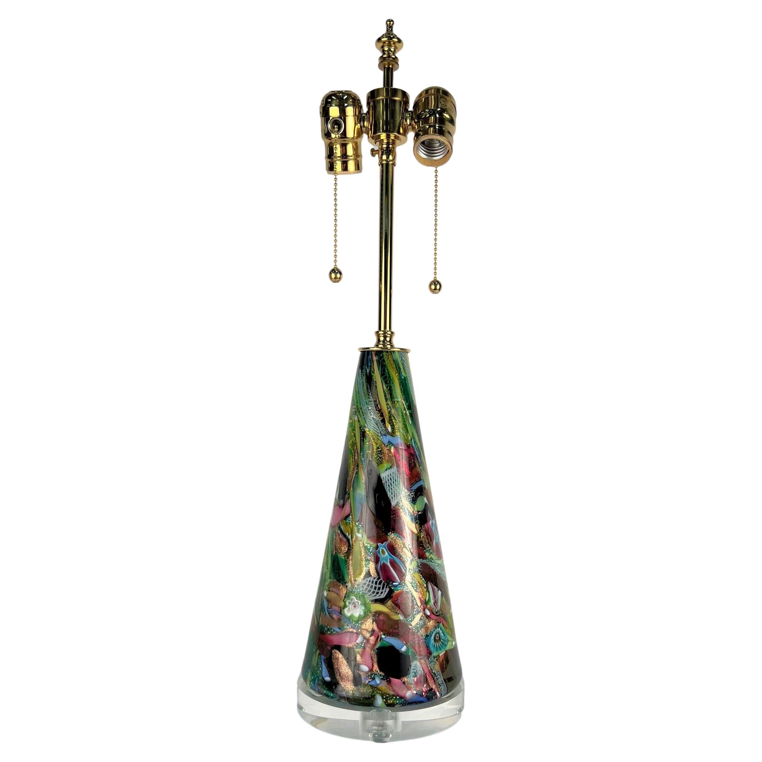 Lampe de bureau Millefiori vintage du milieu du XXe siècle en verre de Murano