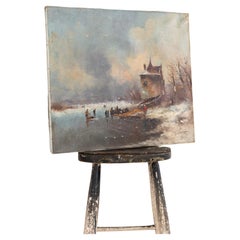 Vintage Mid 20th Century Oil on Canvas Winterscape Painting. c.1940