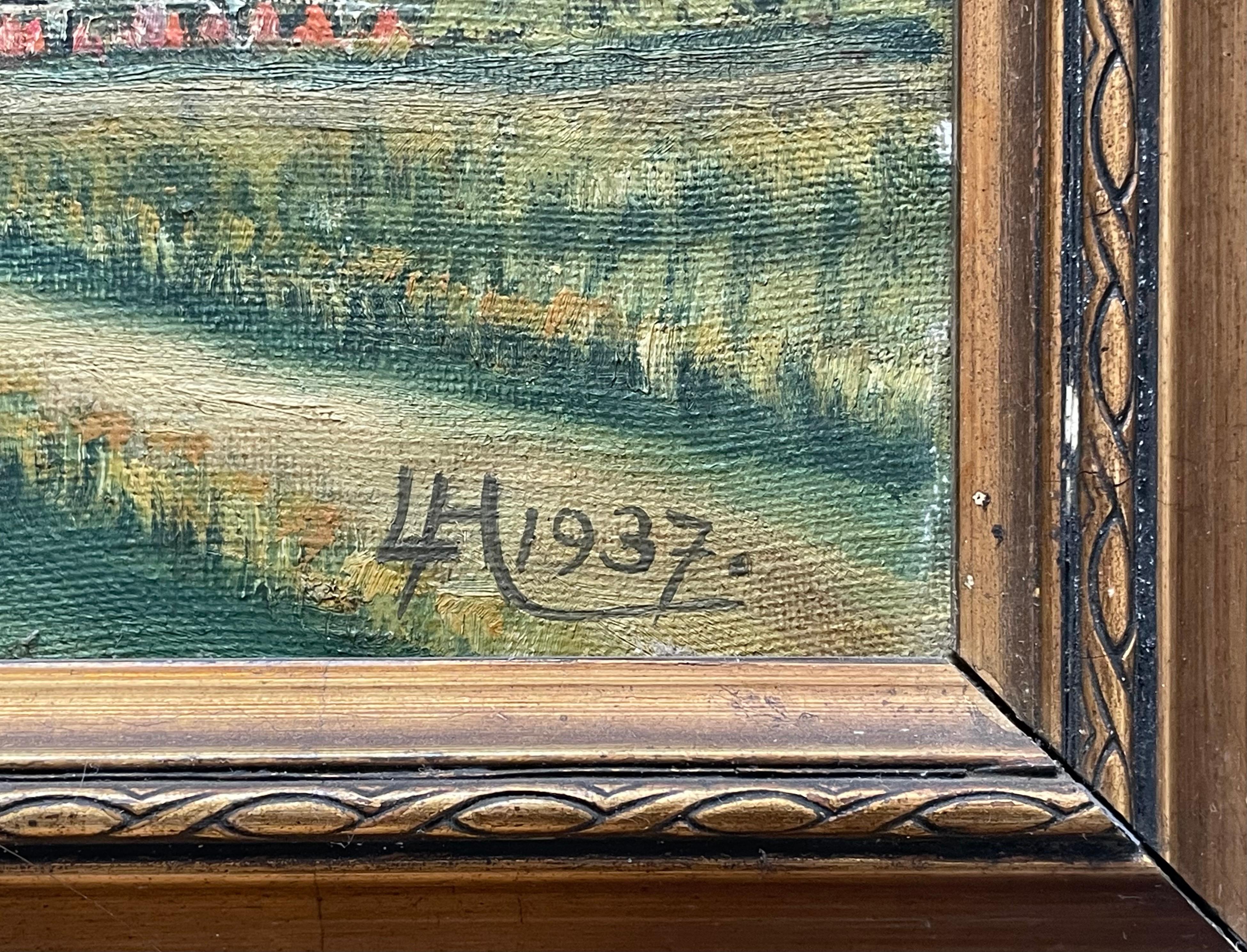 Vintage Mitte des 20. Jahrhunderts Ölgemälde eines kleinen Landhauses von Laurits Hansen (Dänisch) im Angebot