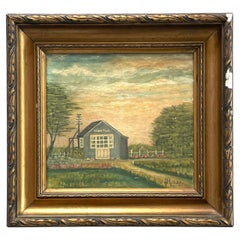 Vintage mid 20th century oil painting of small country house by Laurits Hansen