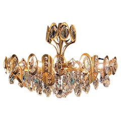 Vintage Mid 20th Century Palwa Gilt and Crystal Chandelier Made in Germany