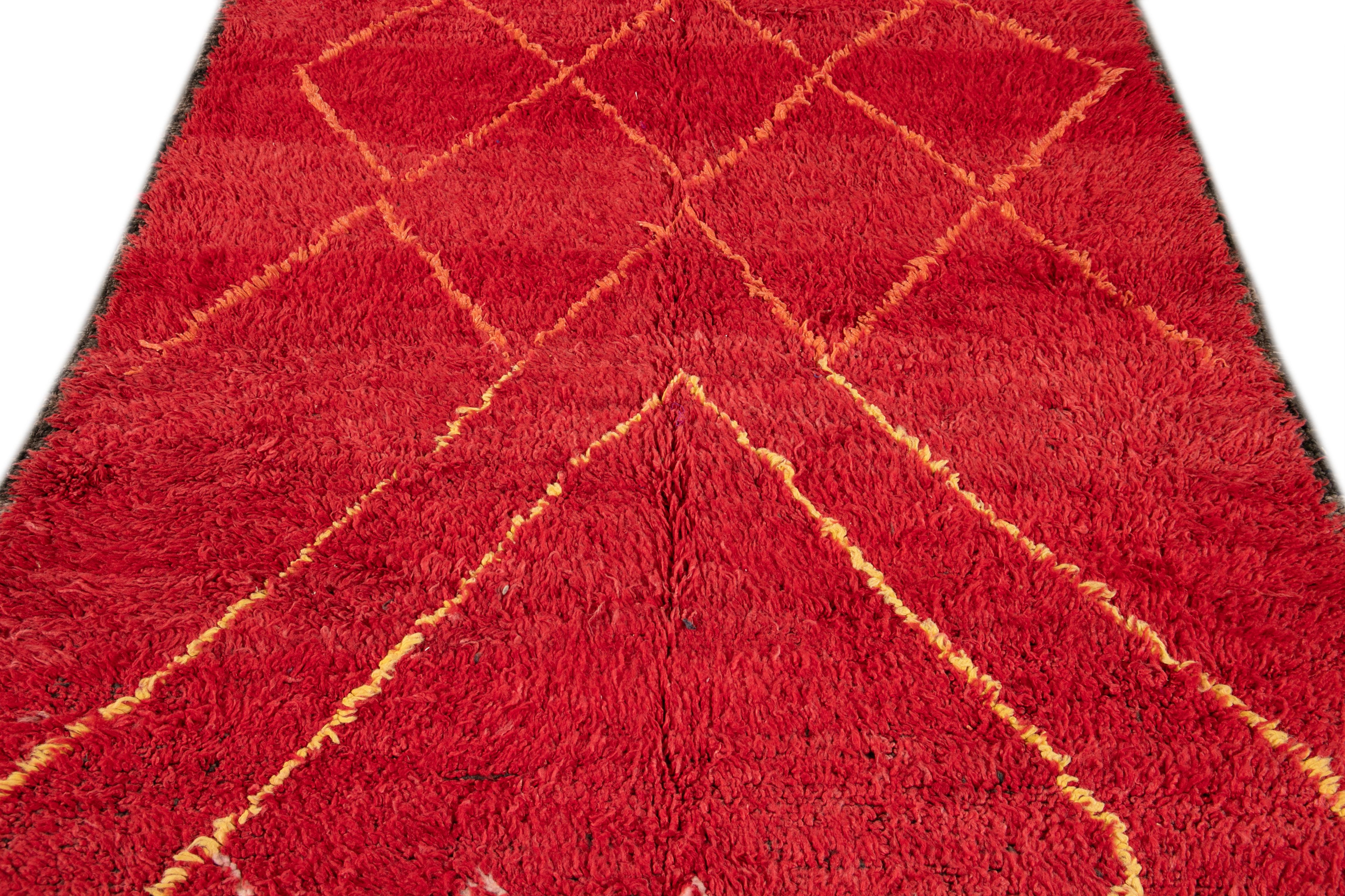 Hand-Knotted Vintage Mid-20th Century Red Tribal Moroccan Wool Rug For Sale