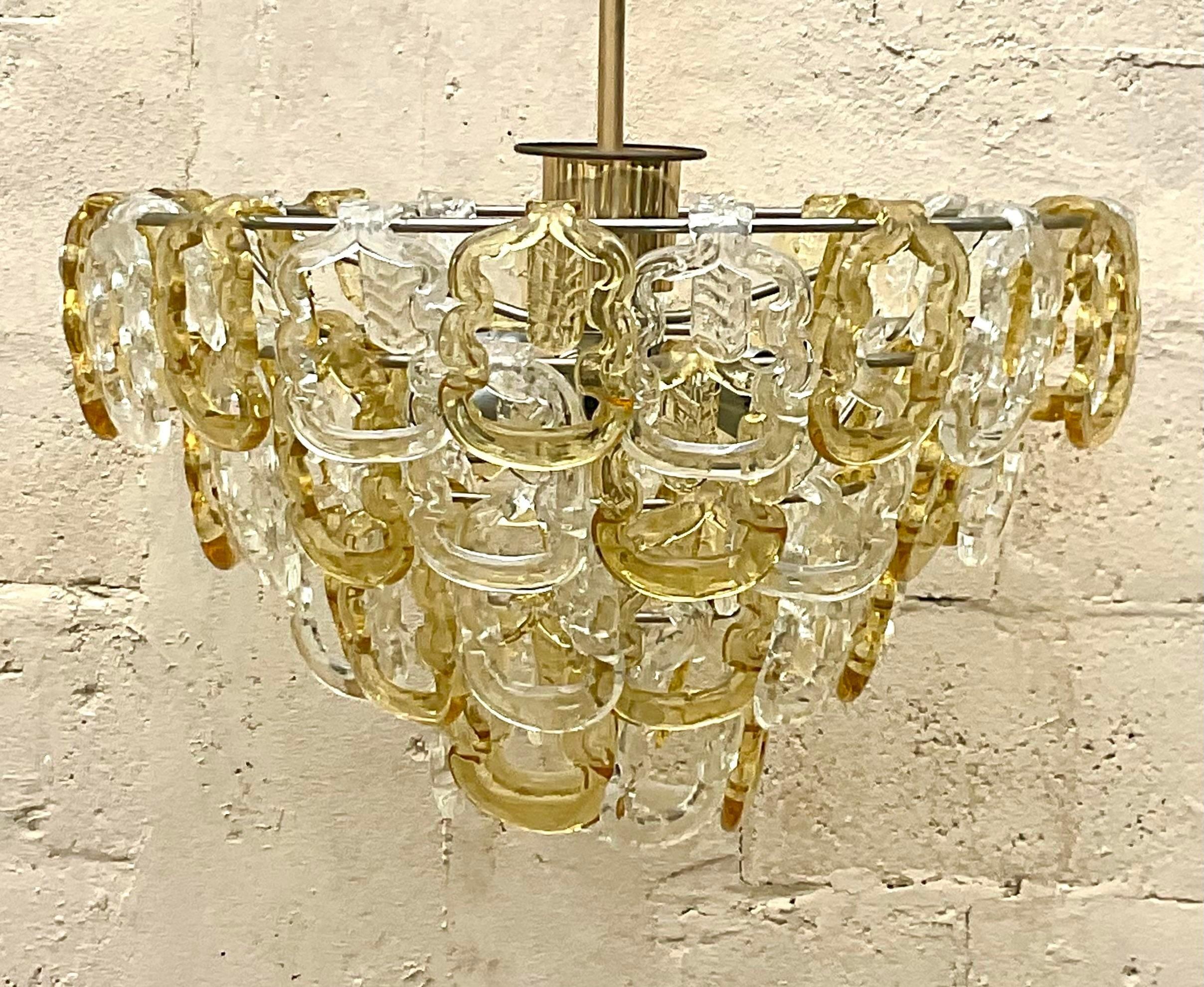 Vintage Mid 20th Century Regency Murano Glass Rings Chandelier In Good Condition For Sale In west palm beach, FL