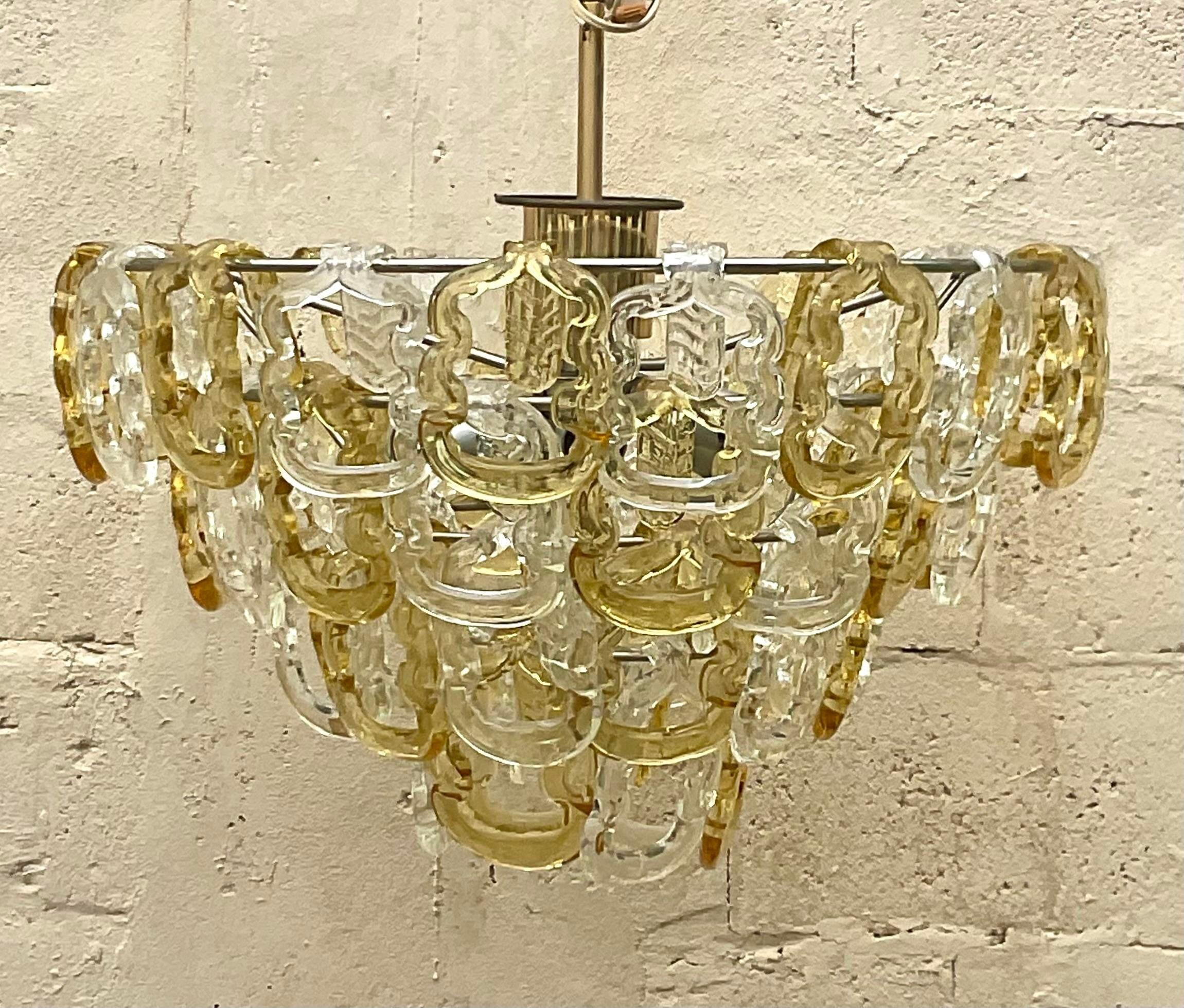 Vintage Mid 20th Century Regency Murano Glass Rings Chandelier For Sale 3