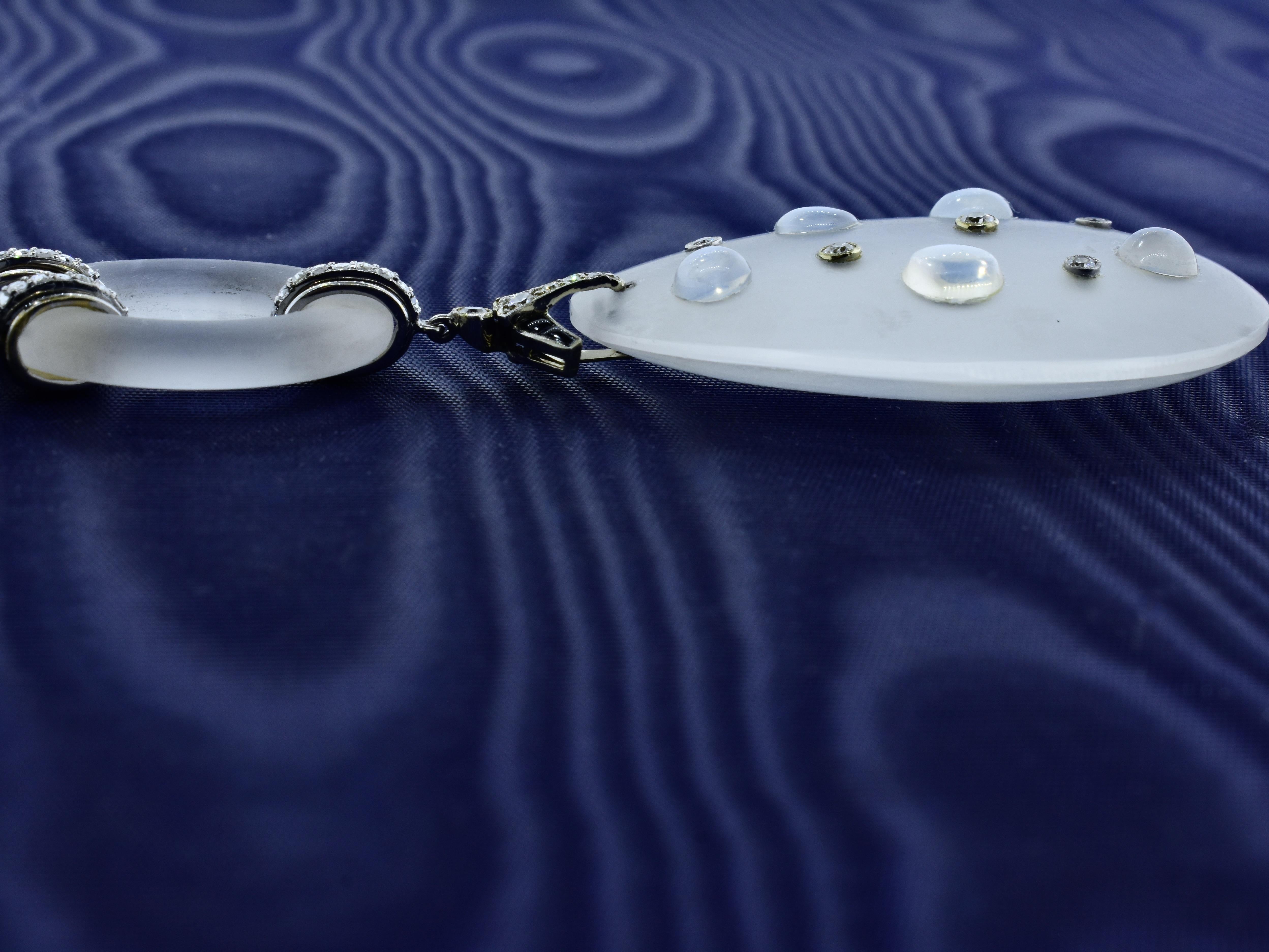 Sautoir d'epoca della metà del XX secolo in cristallo di rocca, diamanti e onice in vendita 5