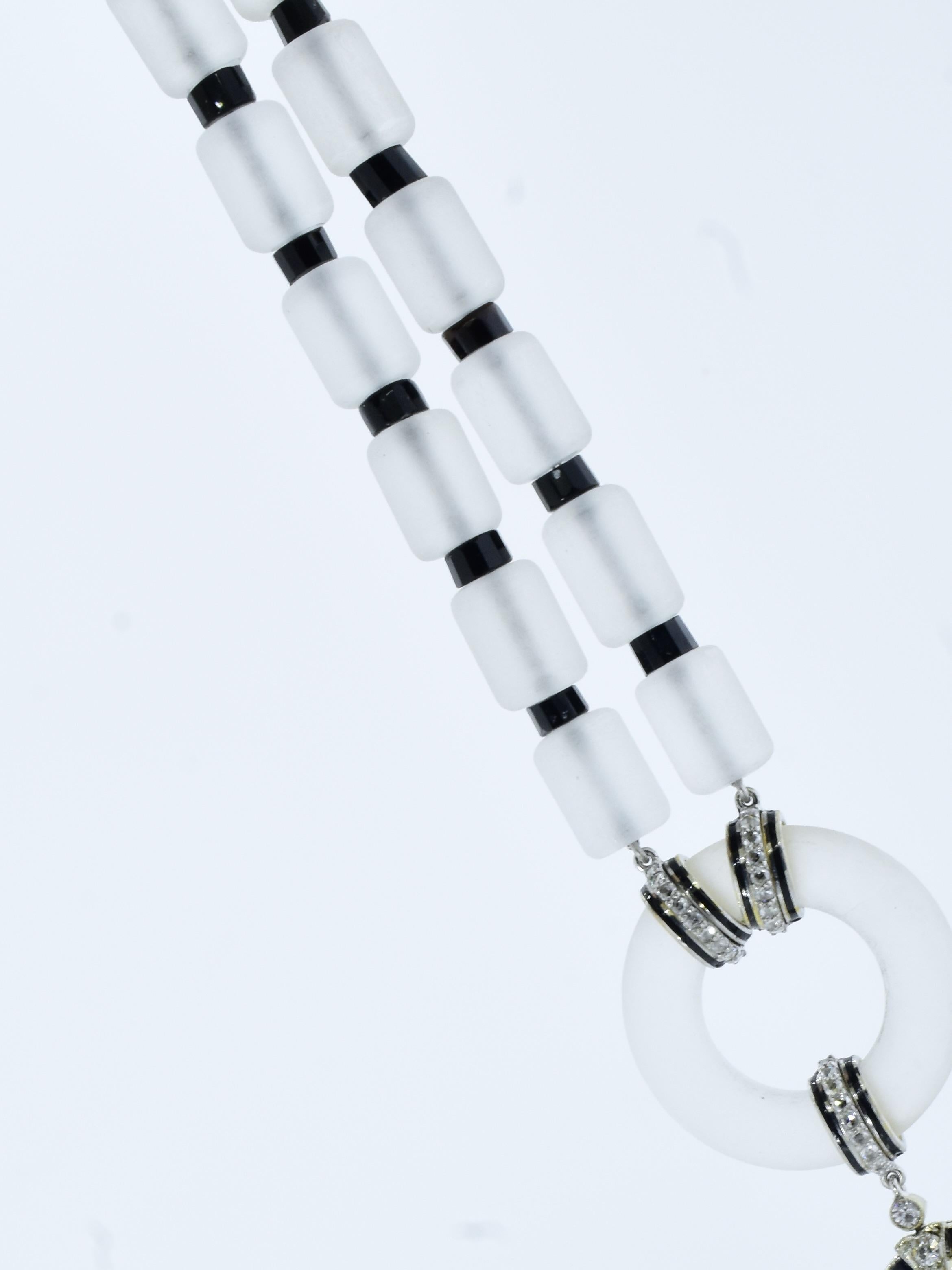 Sautoir d'epoca della metà del XX secolo in cristallo di rocca, diamanti e onice in vendita 6