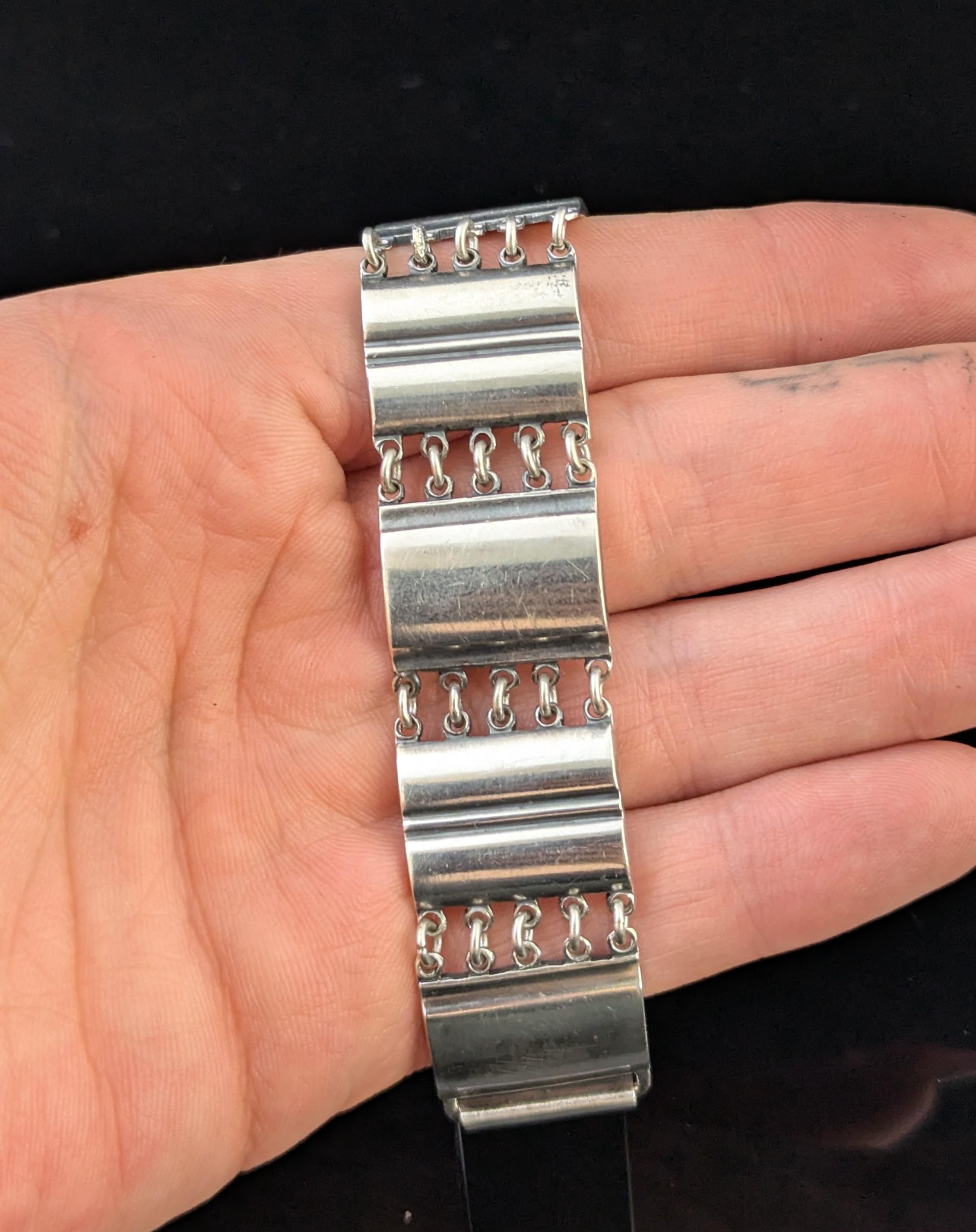Rétro Bracciale a pannelli in argento vintage della metà del XX secolo in vendita