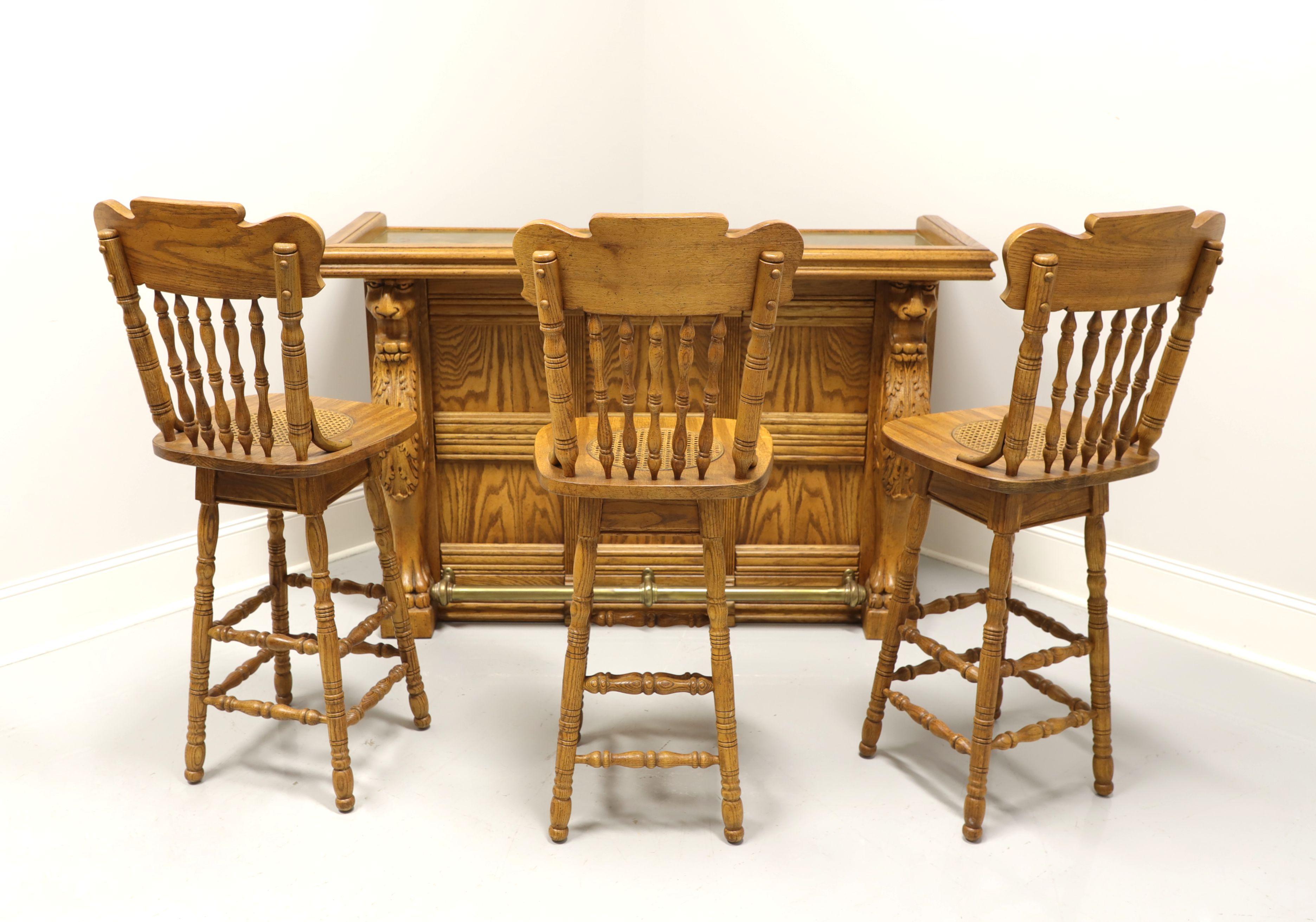 Mid 20th Century Solid Oak Bar with Paw Feet and 3 Barstools 11
