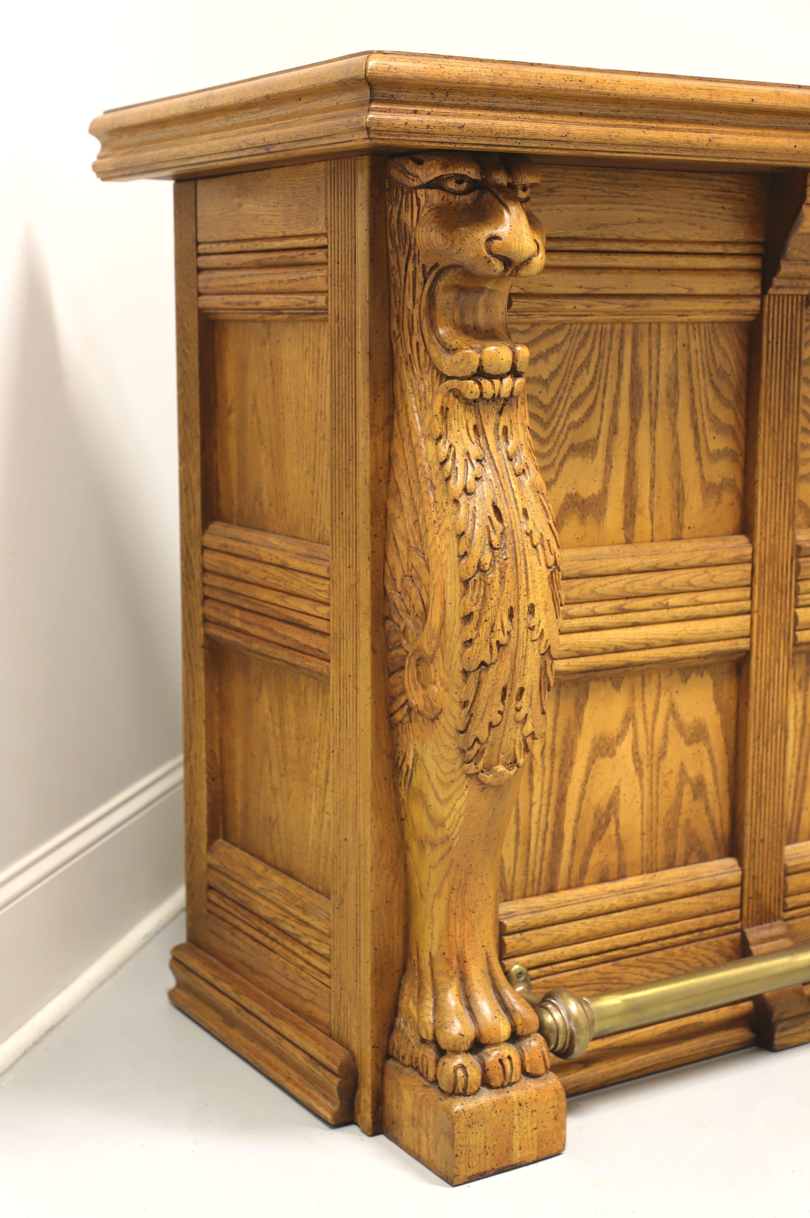 Mid 20th Century Solid Oak Bar with Paw Feet and 3 Barstools In Good Condition In Charlotte, NC