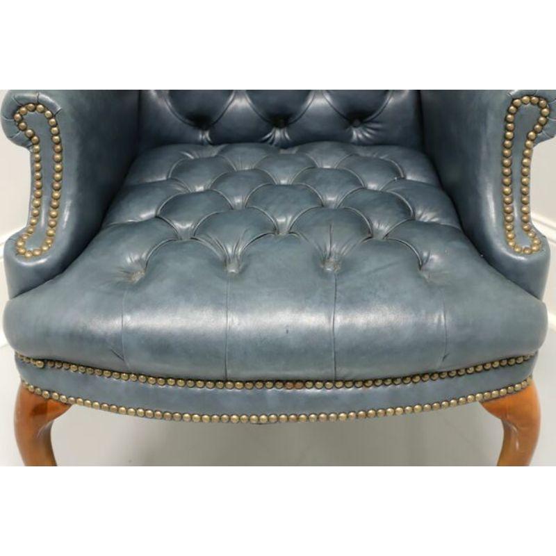 Mid 20th Century Vintage Tufted Blue Leather Queen Anne Wing Chair 3