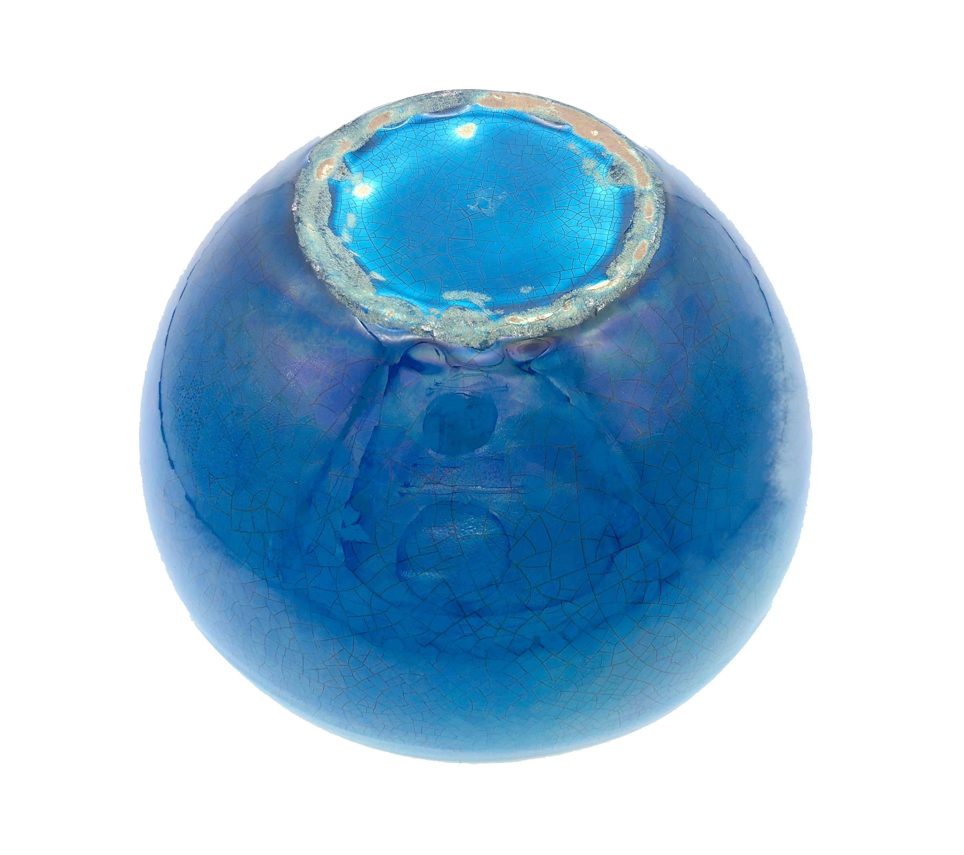 Mid-Century Modern Vintage Mid - 20thCentury Craqule Bowl Turquoise Blue en vente