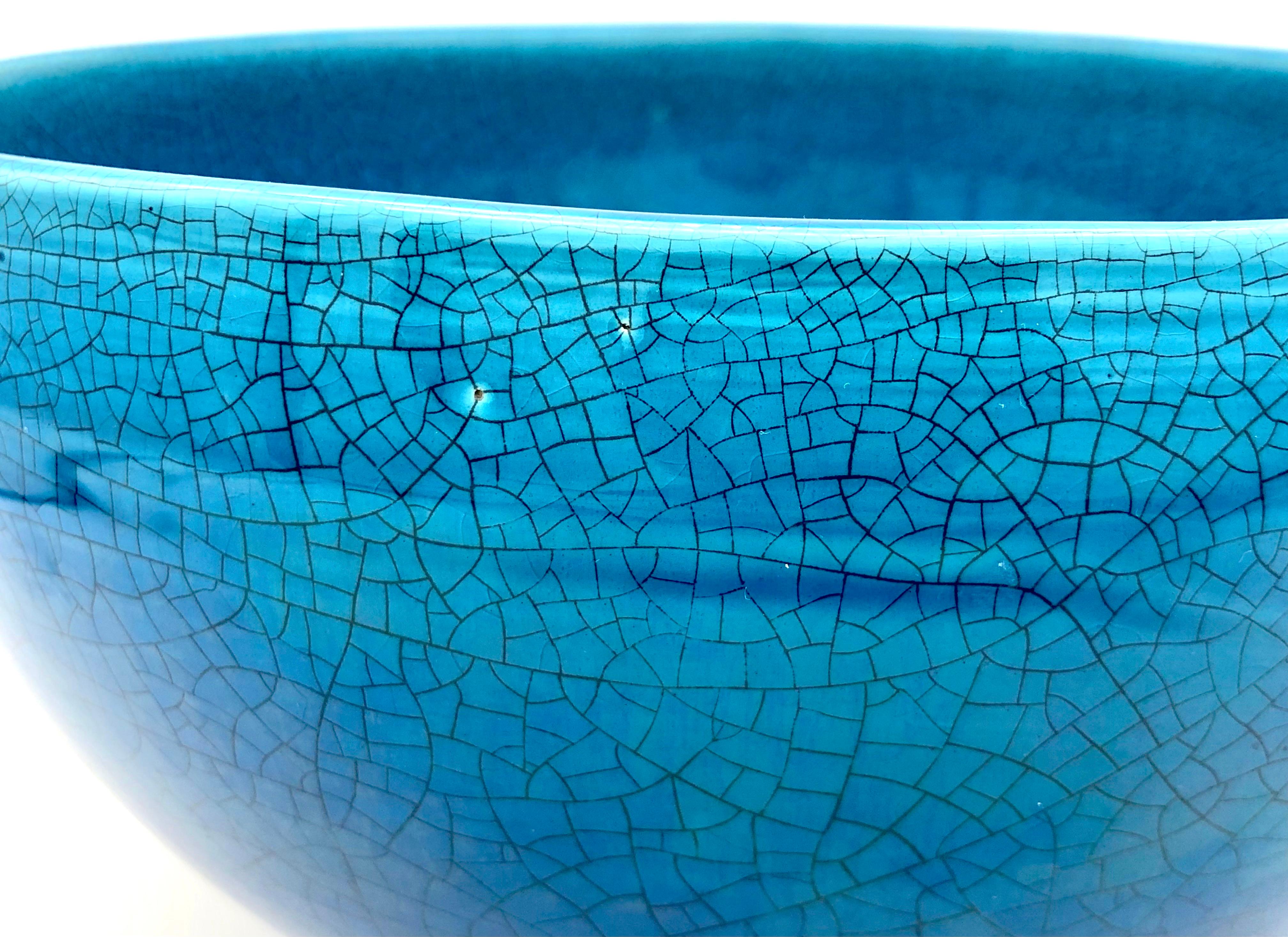 Vintage Mid - 20thCentury Craqule Bowl Turquoise Blue In Good Condition For Sale In Munich, DE