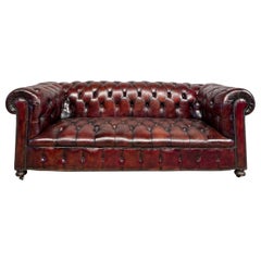 Vintage Mid C Fully Buttoned Patinated Chestnut Leather Chesterfield Sofa #292