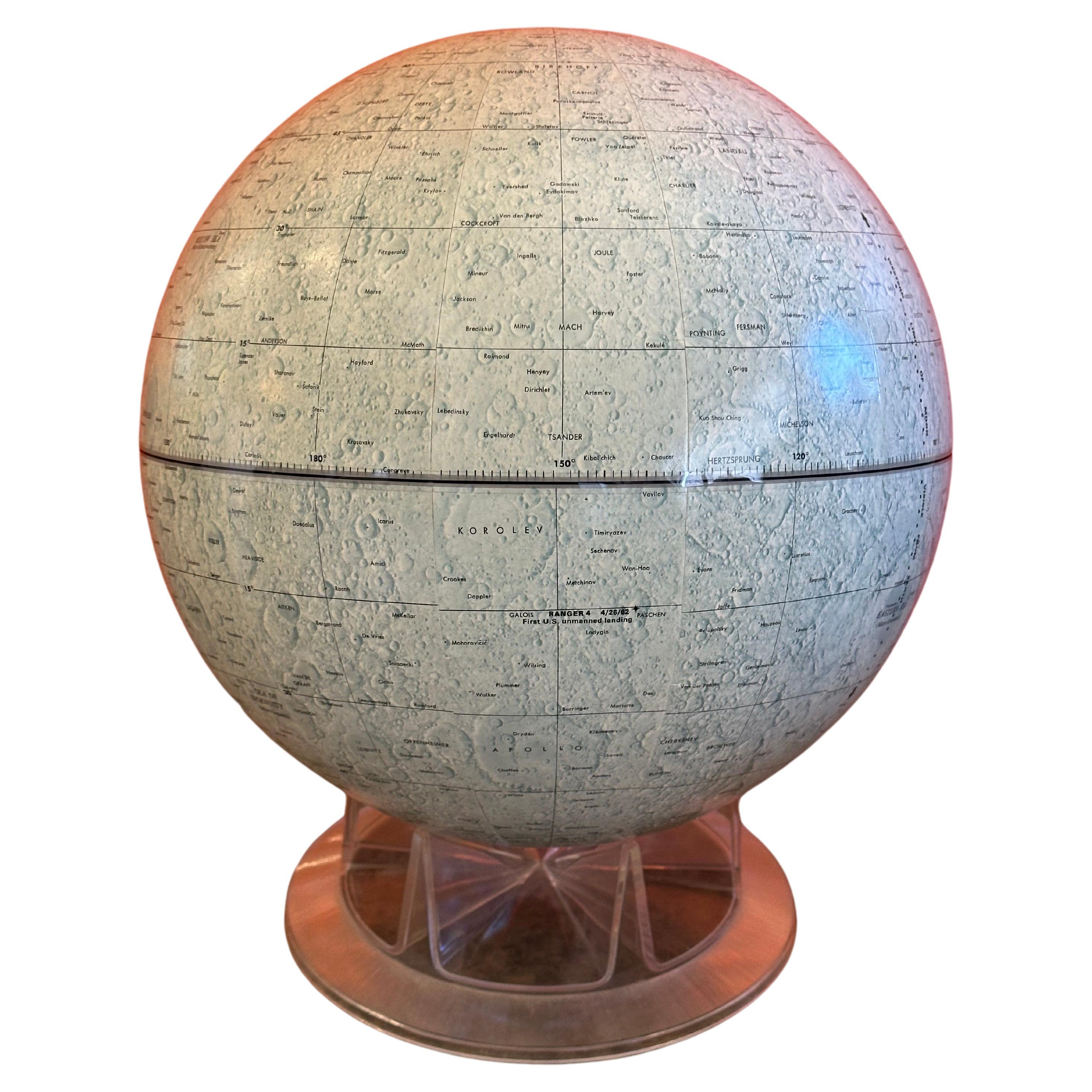 Vintage Mid-Century 12" Lunar Globe on Lucite Stand by Replogle