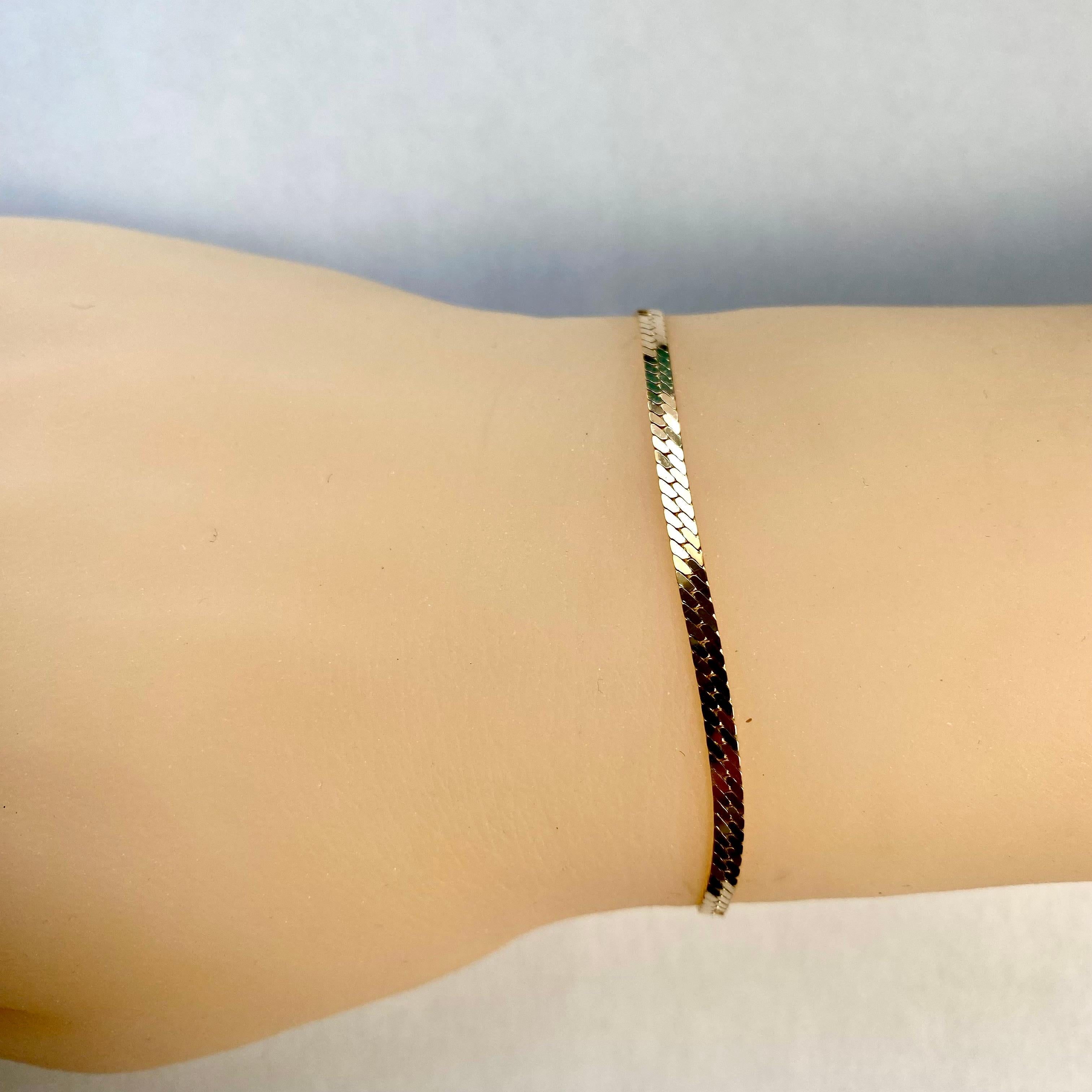 Vintage Mid Century 14 Karat Gold Designer 7 Inch Long 0.16 Inch Wide Bracelet For Sale 1