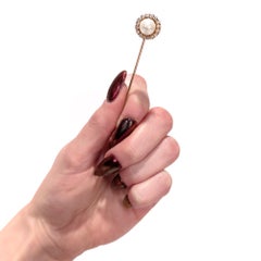 Vintage Mid-Century 14K Gold, Mabe Pearl, and Diamond Stickpin