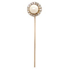 Vintage Mid-Century 14K Gold, Mabe Pearl, and Diamond Stickpin