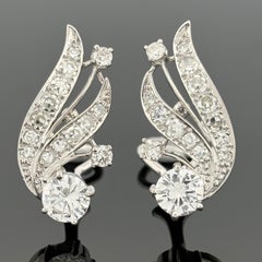 Orecchini vintage in oro bianco 14 carati con diamanti a forma di spruzzo, stile metà del secolo, ~2,30 ct in totale