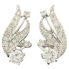 Orecchini vintage in oro bianco 14 carati con diamanti a forma di spruzzo, stile metà del secolo, ~2,30 ct in totale