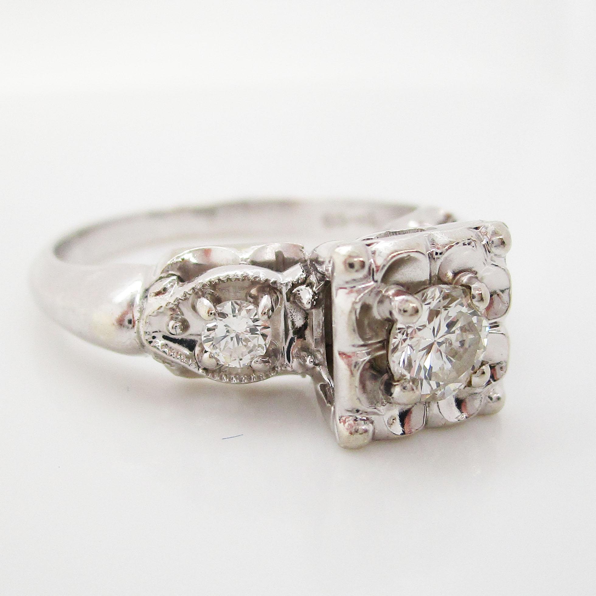 Vintage Midcentury 14 Karat Weißgold Diamant Hochzeit Set 4