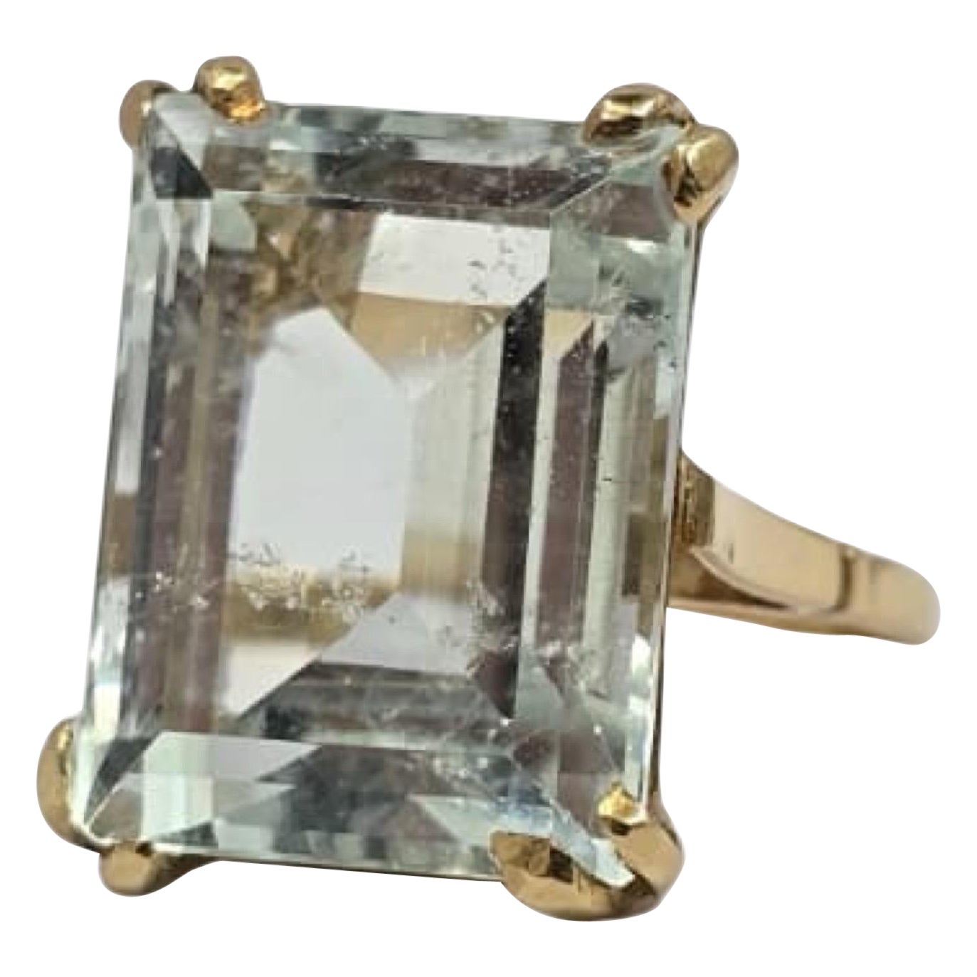 Vintage Mid-Century 15ct Emerald-Cut Aquamarine Cocktail Ring 18k Gold