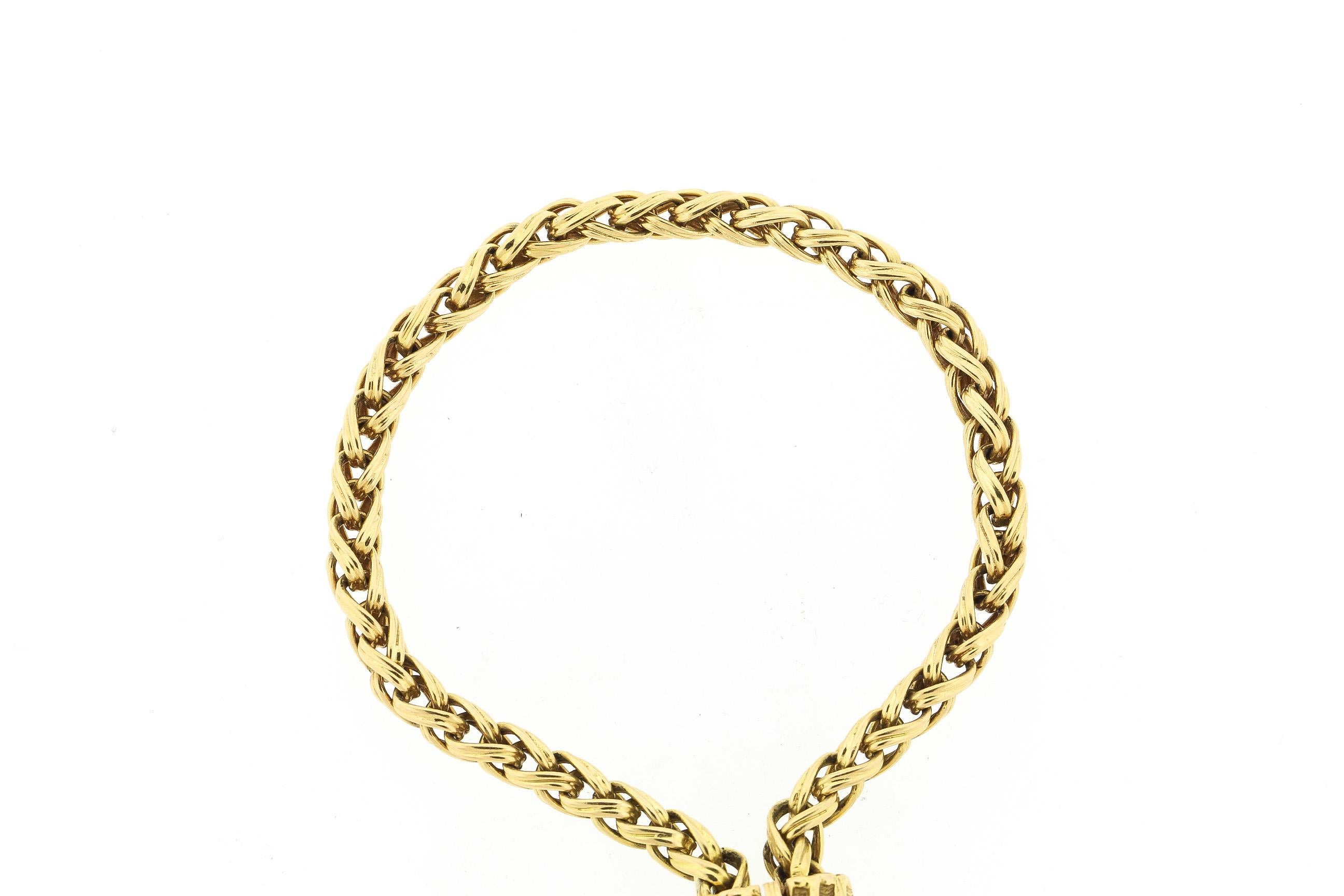 Cabochon Vintage Midcentury 18 Karat Rope Gold Tassel Bracelet with Chalcedony For Sale