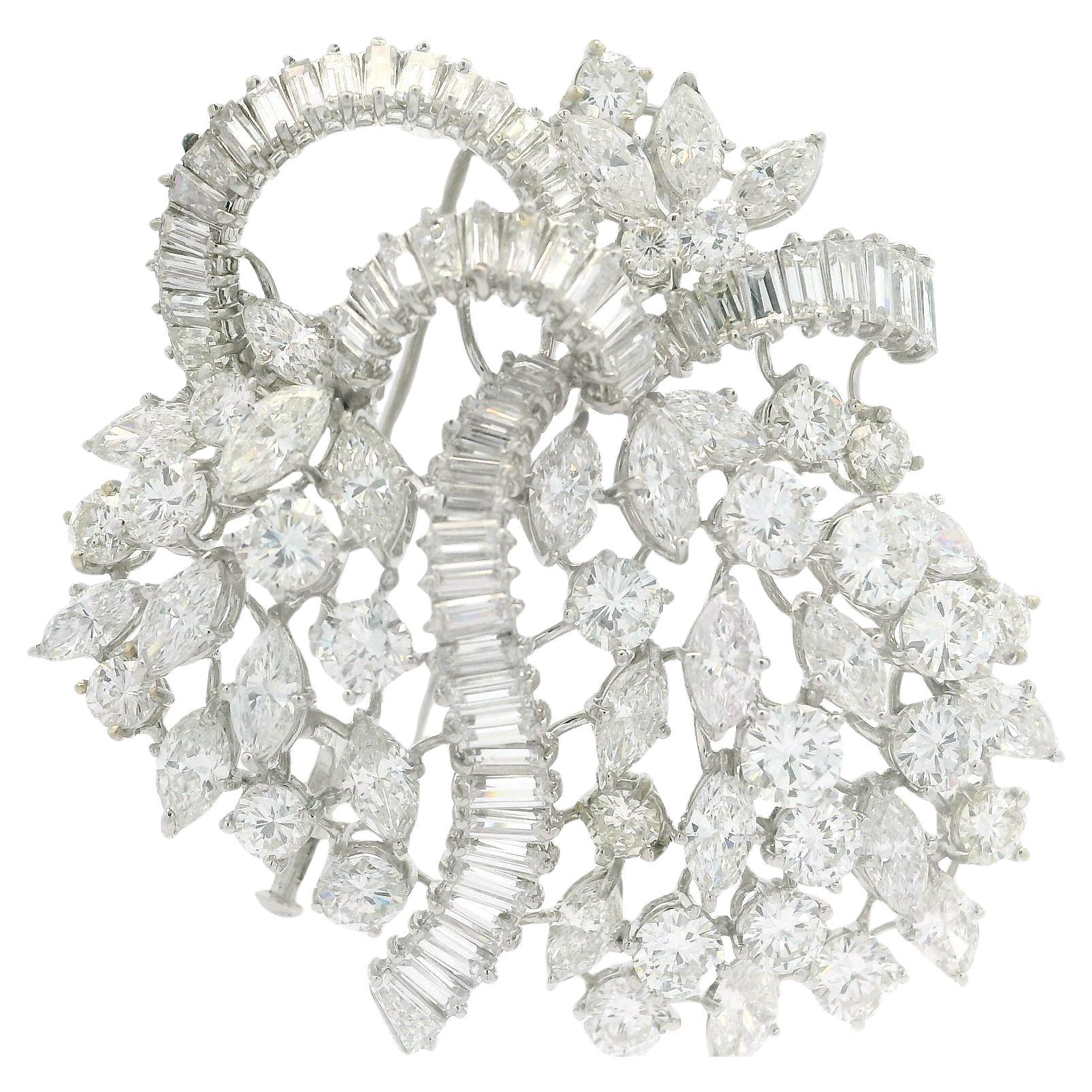 Vintage Mid Century 18k White Gold 17.50ctw Large Fiery Diamond Spray Pin Brooch