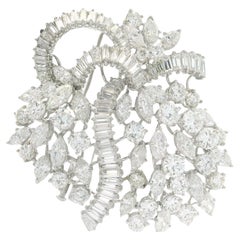Vintage Mid Century 18k White Gold 17.50ctw Large Fiery Diamond Spray Pin Brooch