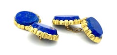Vintage Mid Century 18K Yellow Gold Lapis Lazuli Cufflinks Tartelette Shape