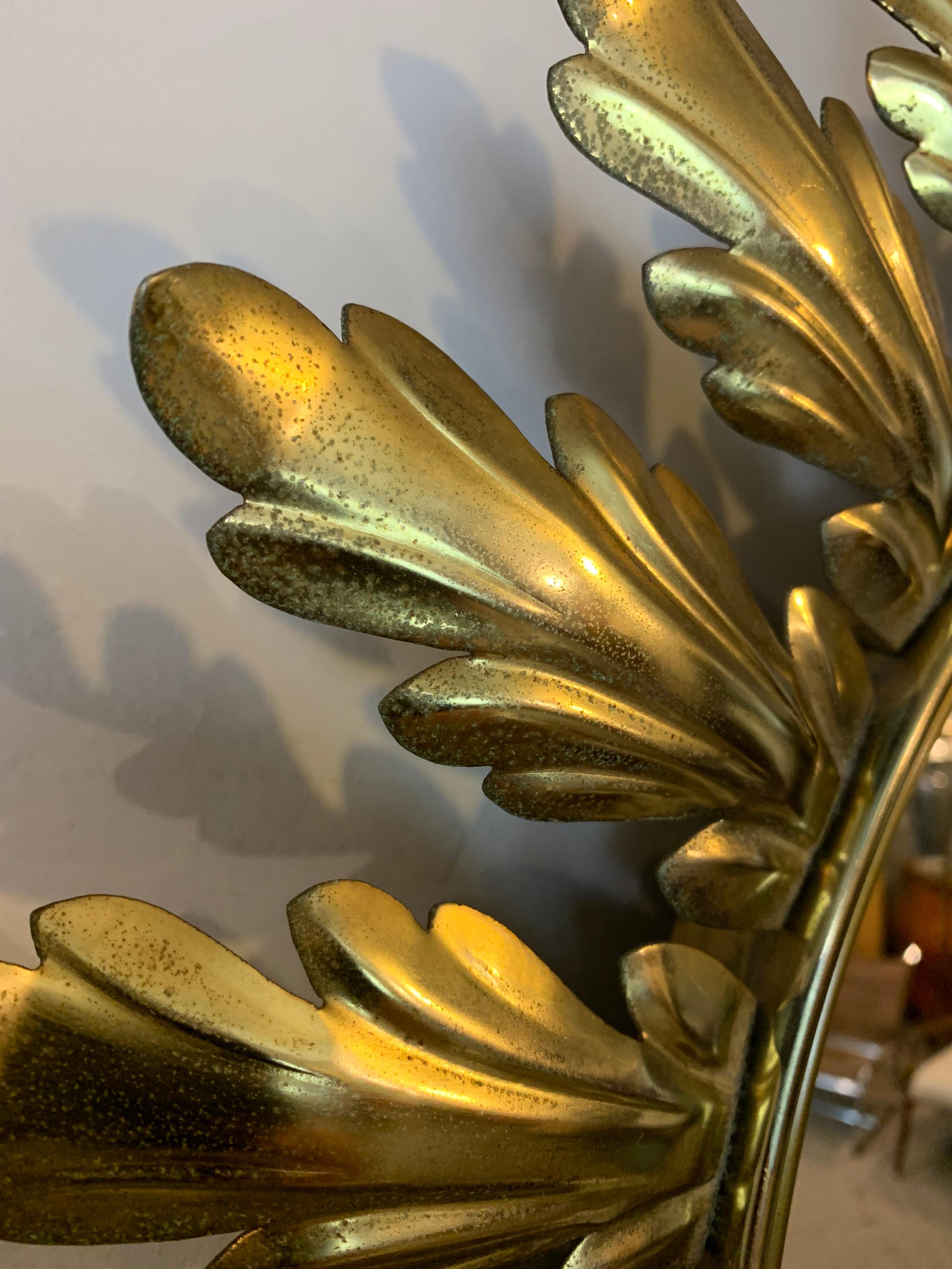 Belgian Vintage Midcentury 1950s Belgium Deknudt Patinated Brass Leaf Wall Mirror