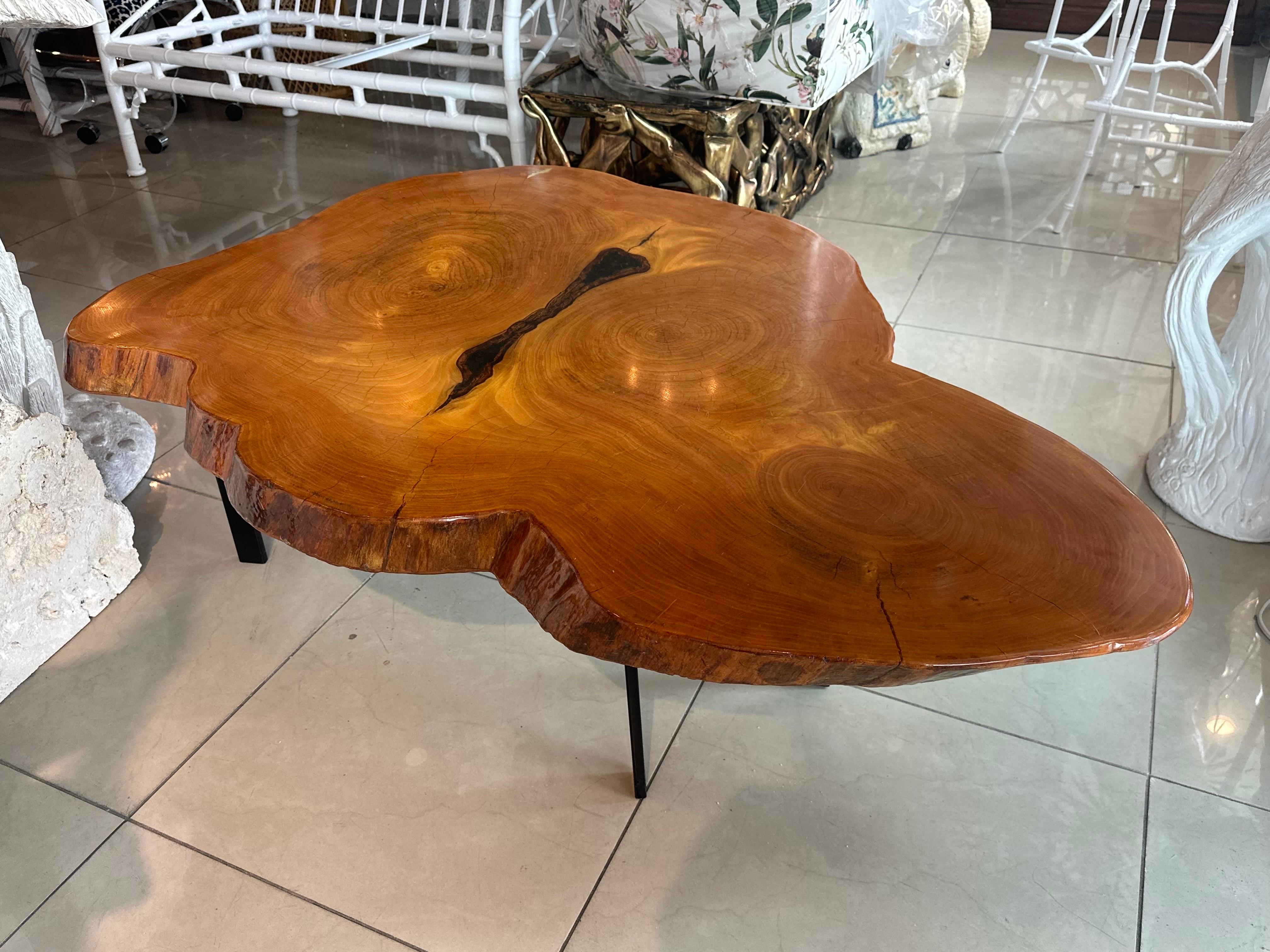 Vintage Mid Century 1950s Cypress Coffee Cocktail Tables Freeform Edge Slab en vente 2
