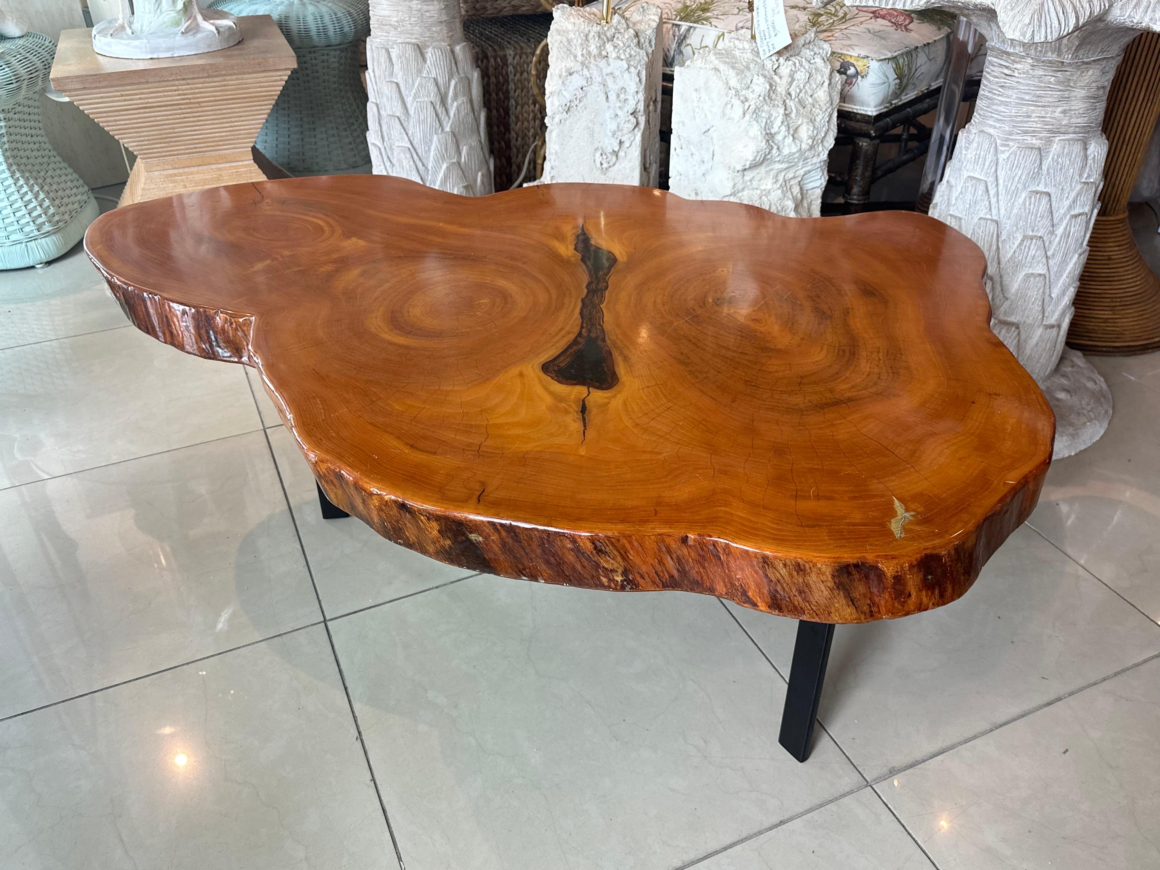 Vintage Mid Century 1950s Cypress Coffee Cocktail Tables Freeform Edge Slab en vente 5
