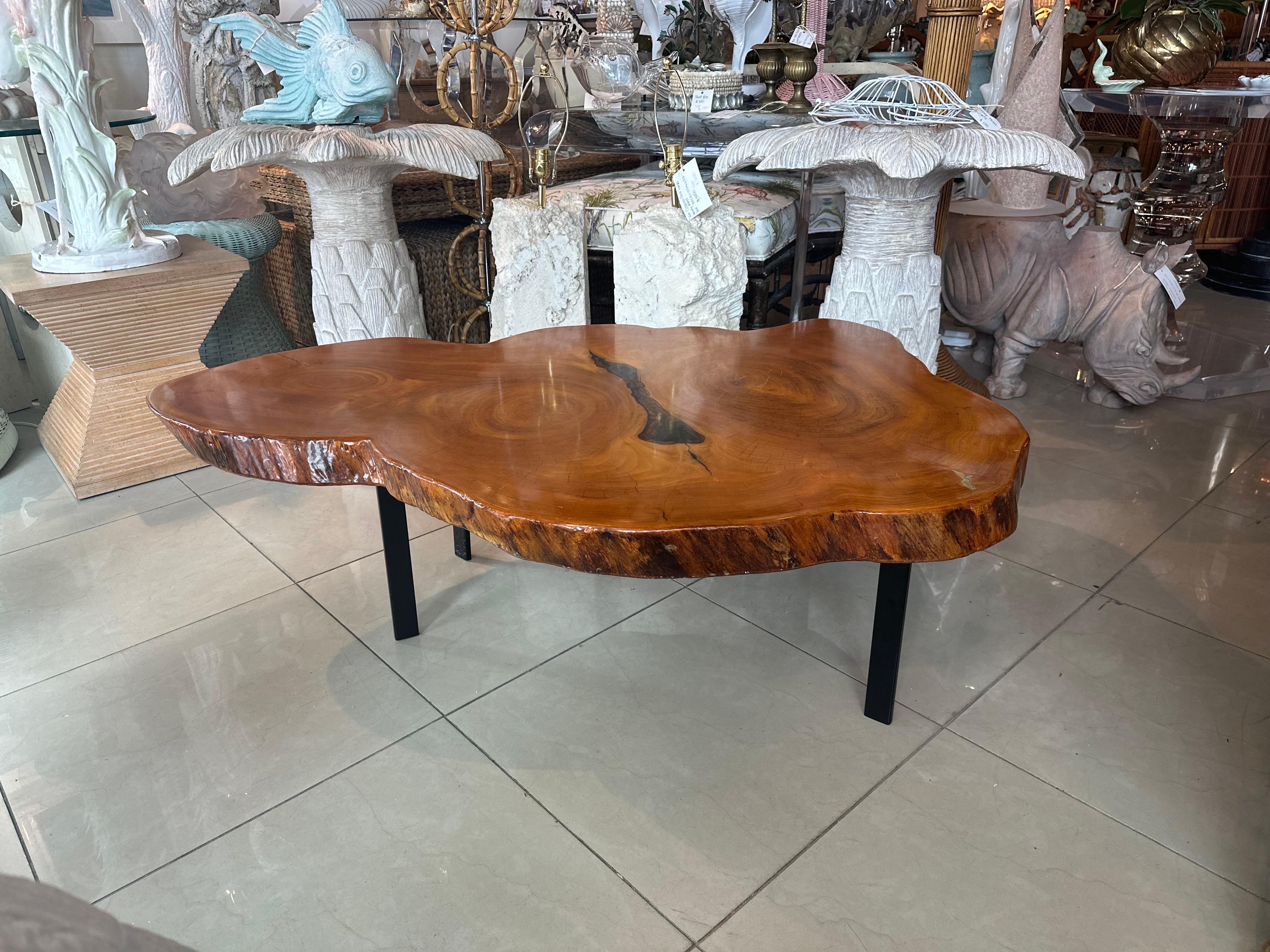 Vintage Mid Century 1950s Cypress Coffee Cocktail Tables Freeform Edge Slab en vente 6