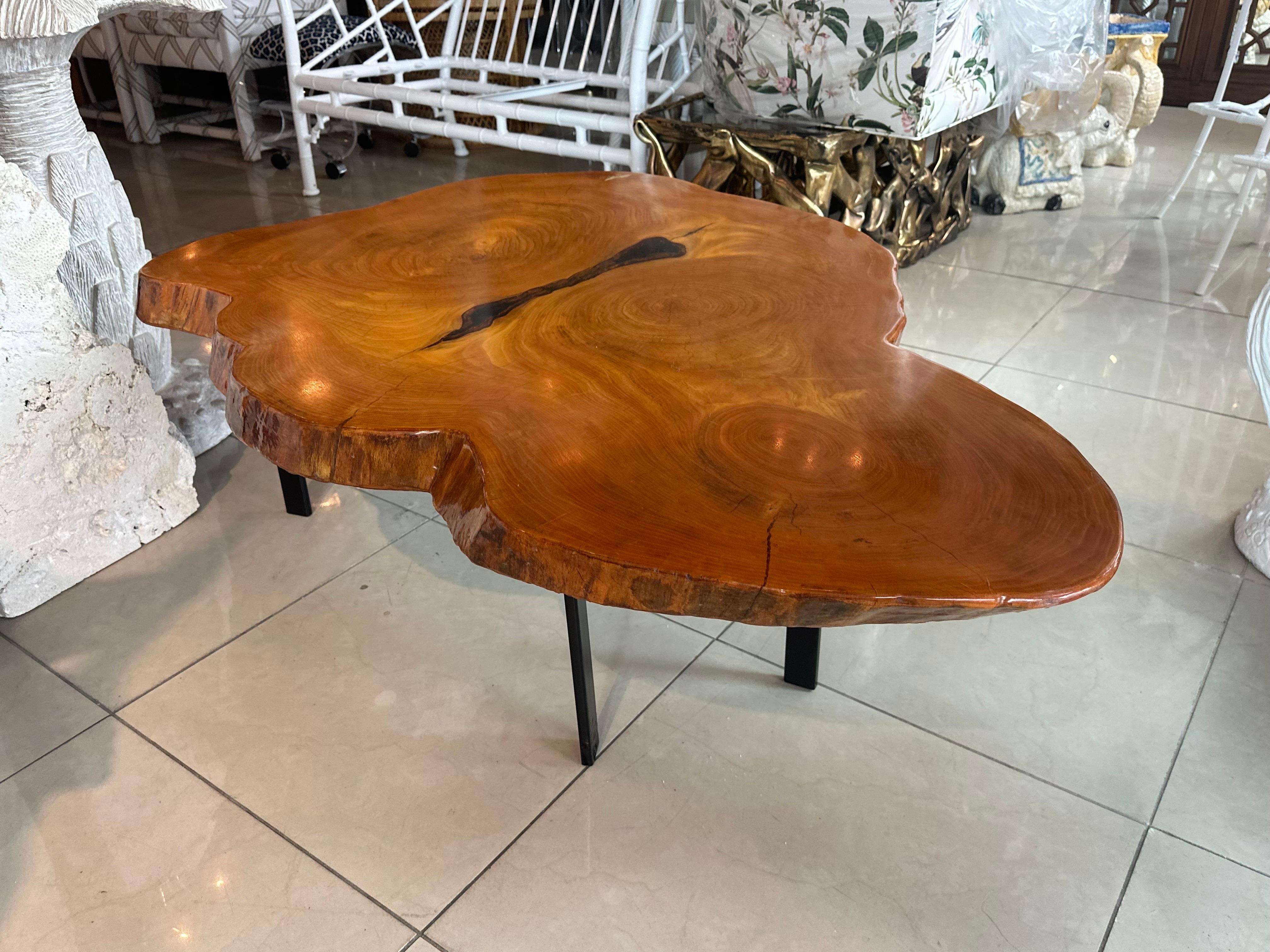 Vintage Mid Century 1950s Cypress Coffee Cocktail Tables Freeform Edge Slab en vente 9