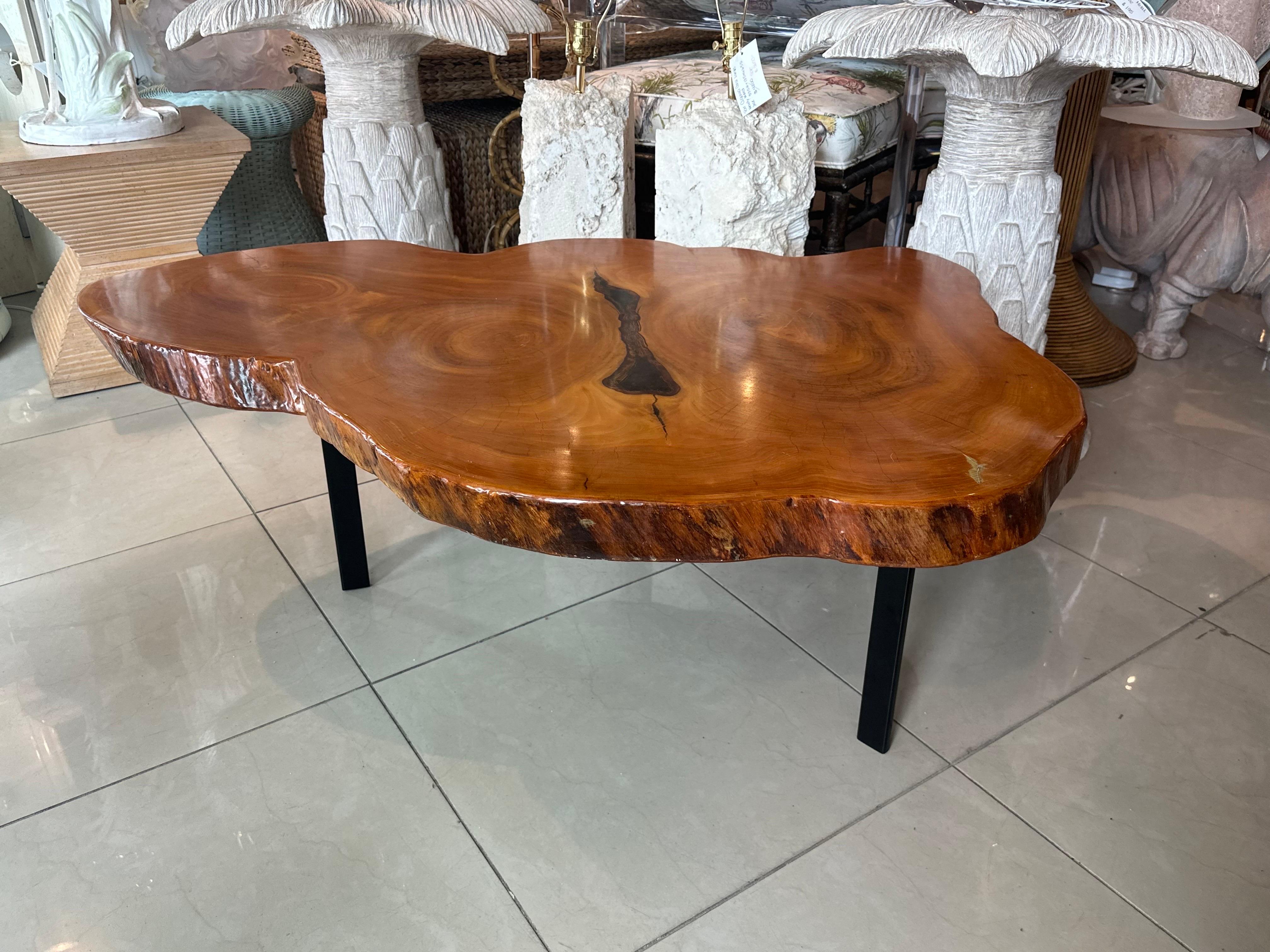 Acier Vintage Mid Century 1950s Cypress Coffee Cocktail Tables Freeform Edge Slab en vente