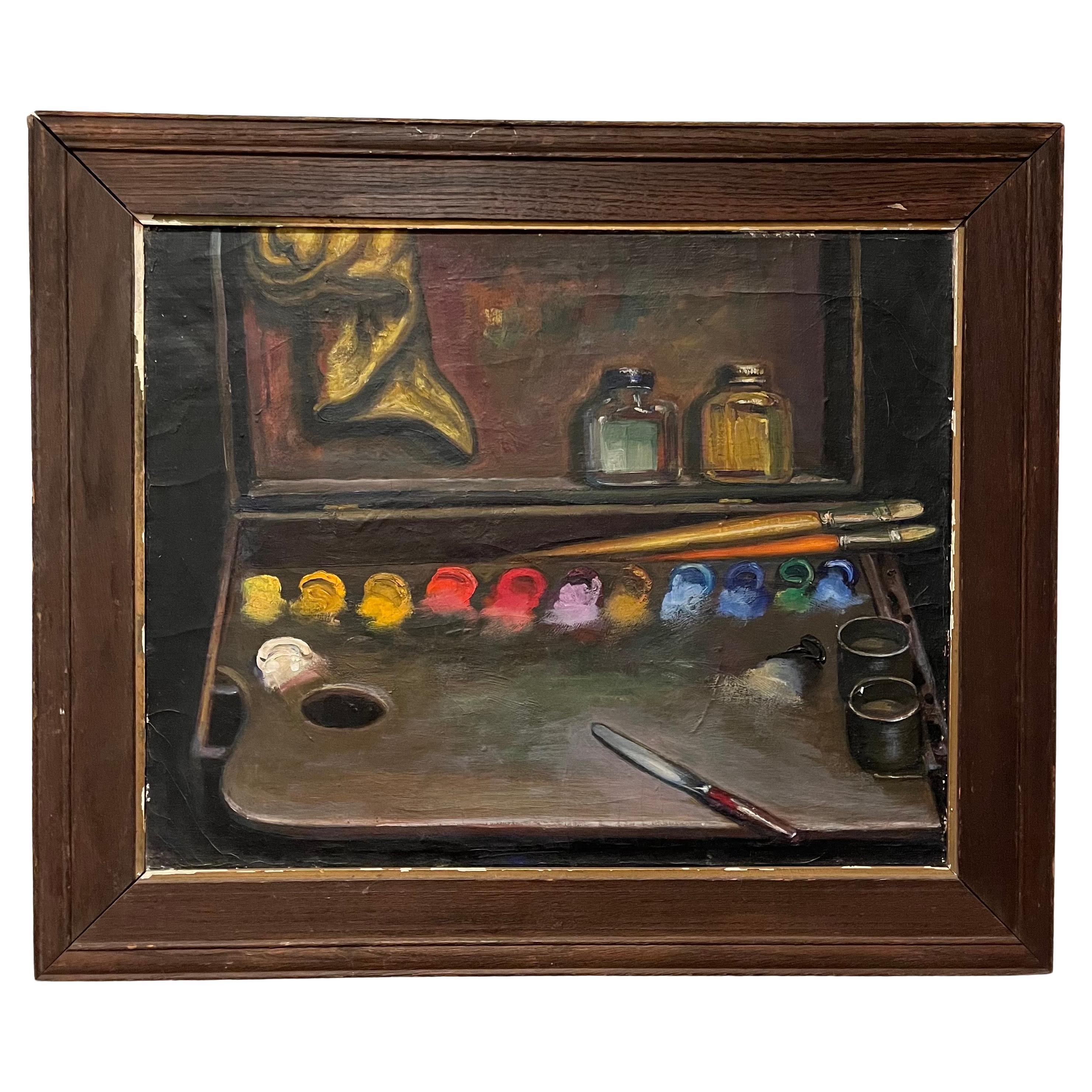 Vintage Mid Century 1950
s Still Life Painting "Palette" Artist Signed New York