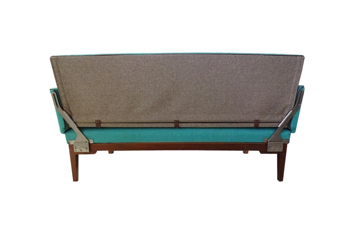 Danish Vintage Midcentury 1960s Mahogany and Wool Sofa Daybed by Illums Bolighus