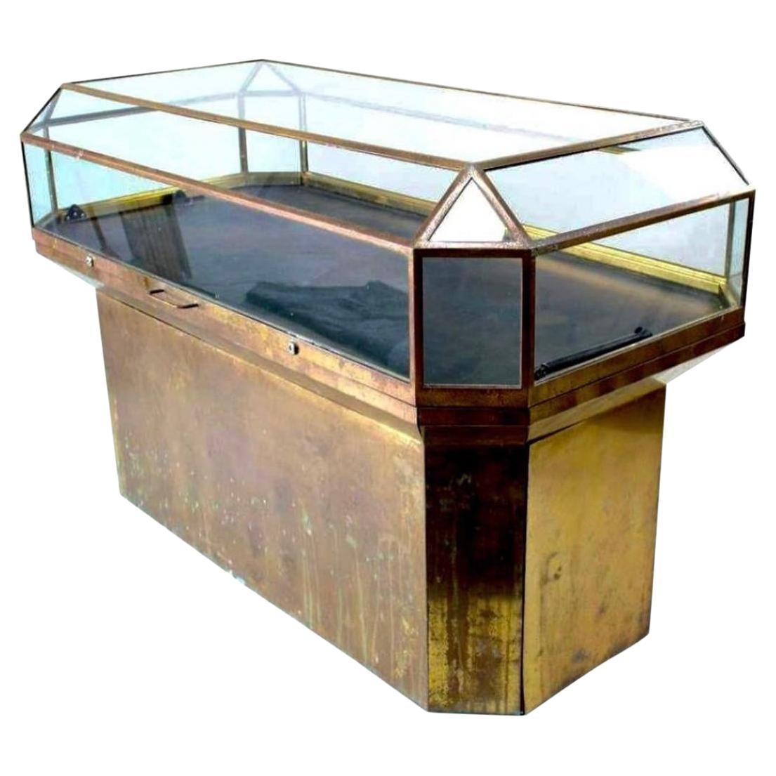 Vintage Mid Century 1964 World's Fair Brass & Glass Vitrine